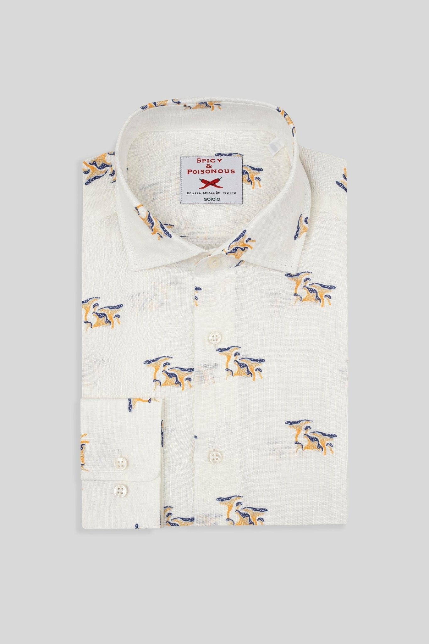 Men's white linen mushroom shirt - imagen 3