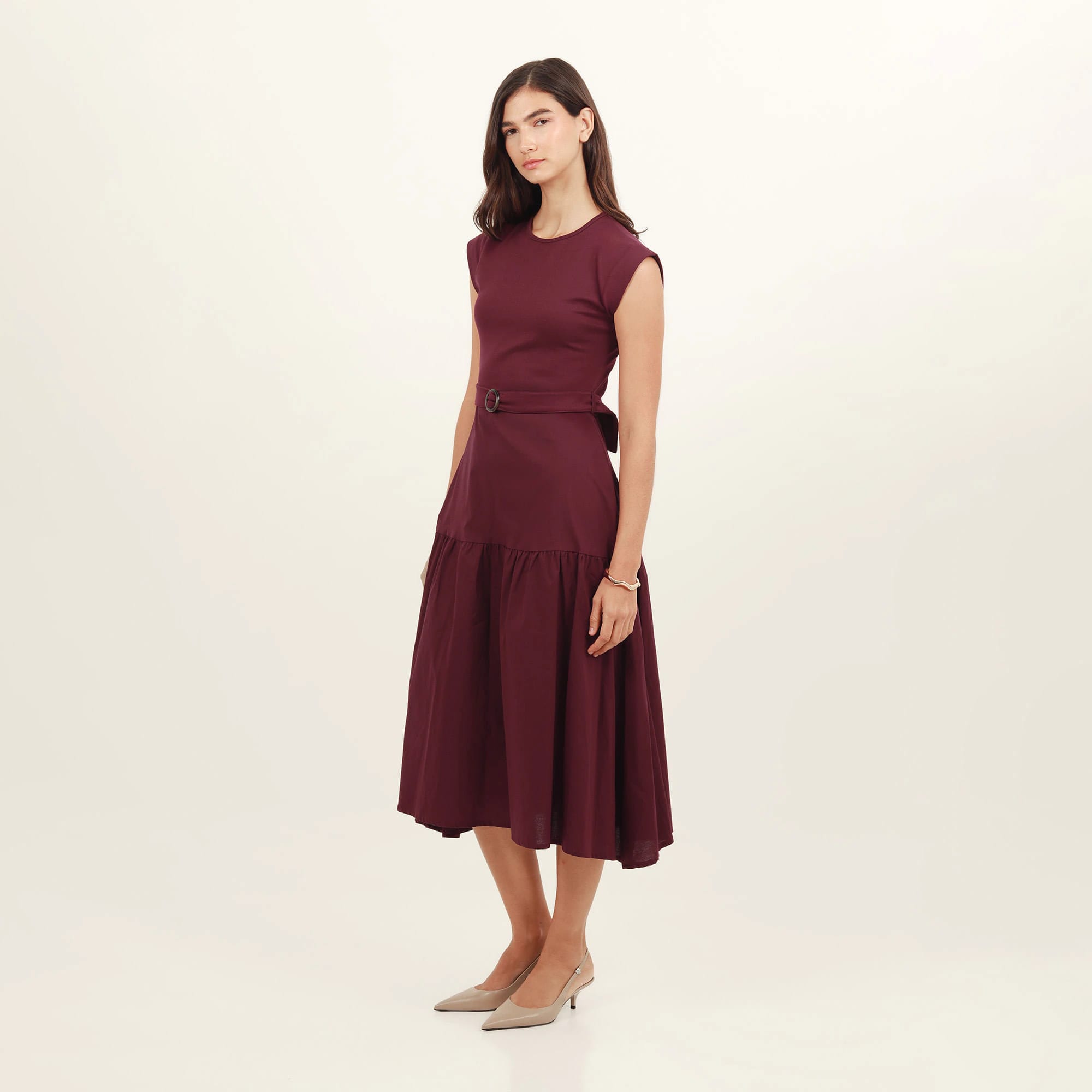 Vestido midi cuello redondo silueta en a - imagen 3