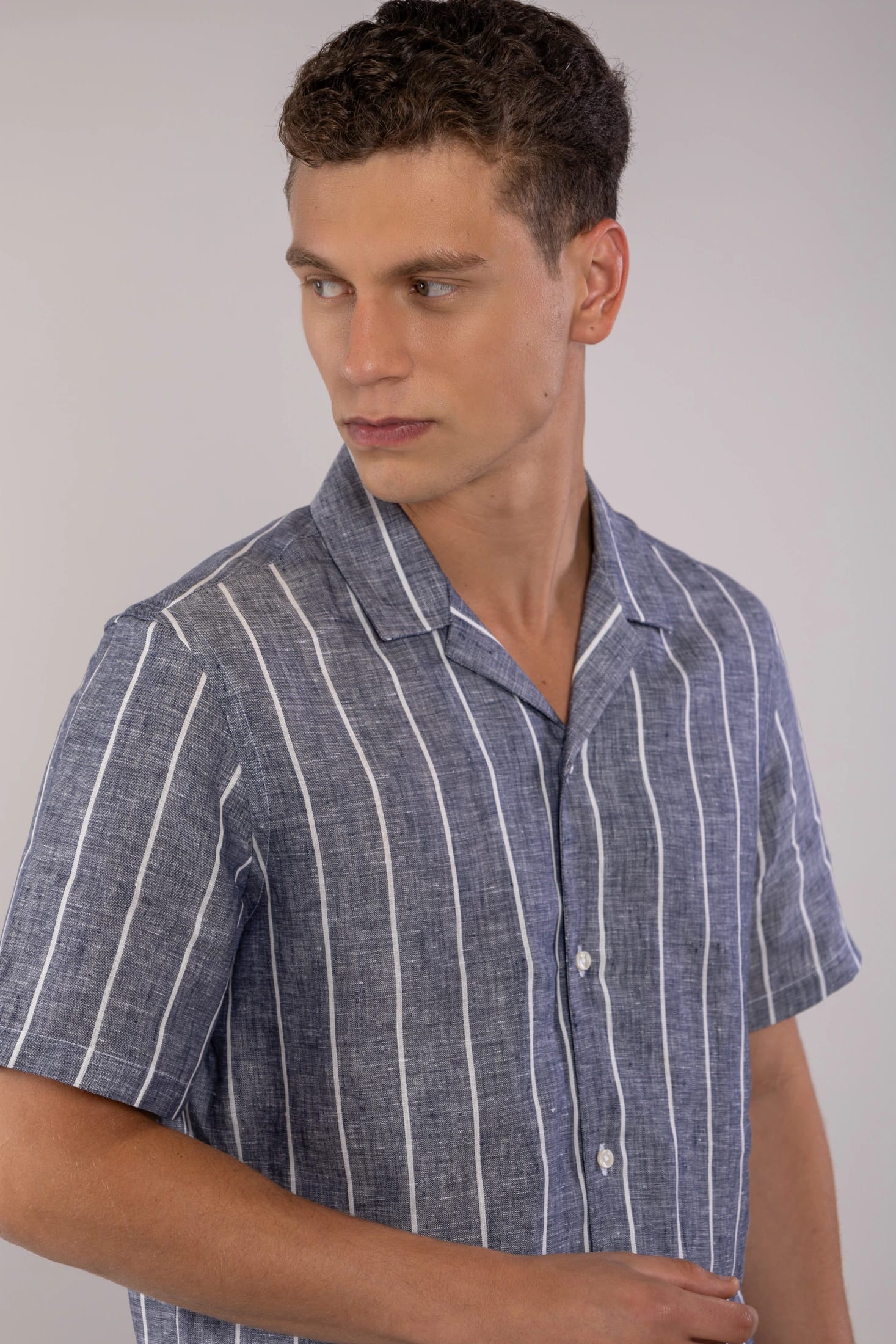 Men's linen shirt striped gray - imagen 3