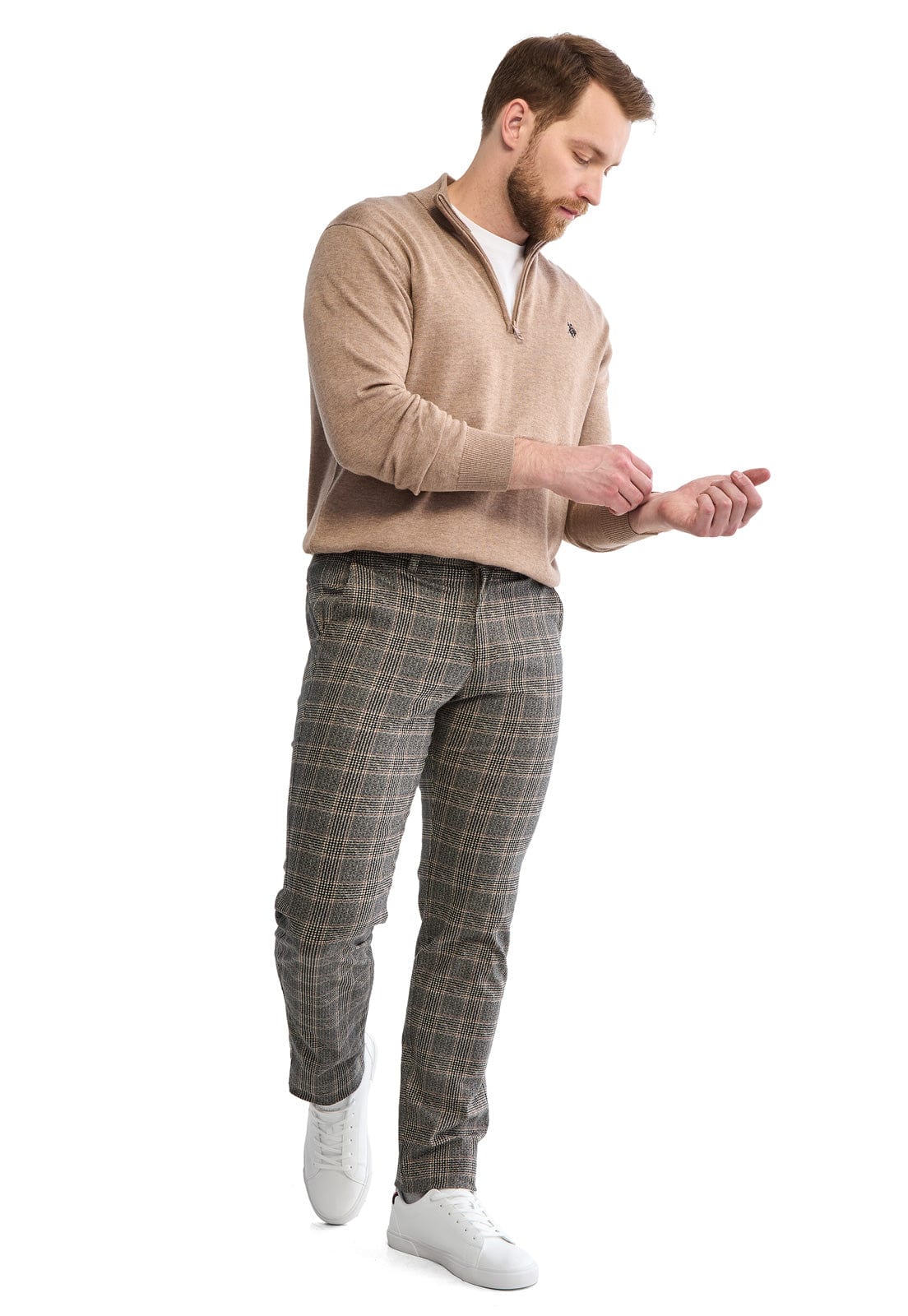 Pantalón dril a cuadros gris con camel - imagen 10