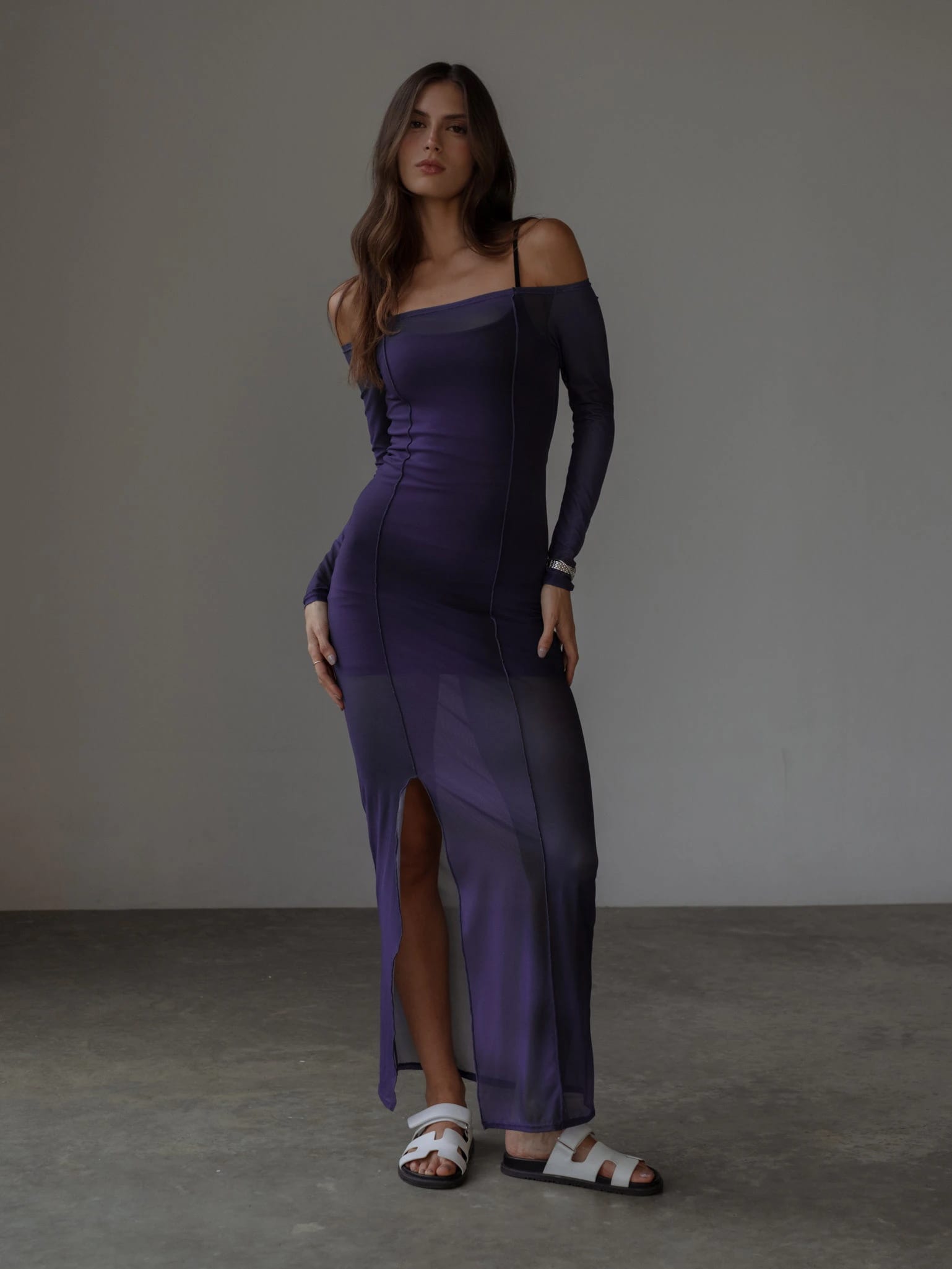 OFF SHOULDER MESH DRESS - MYSTIC PURPLE - imagen 1