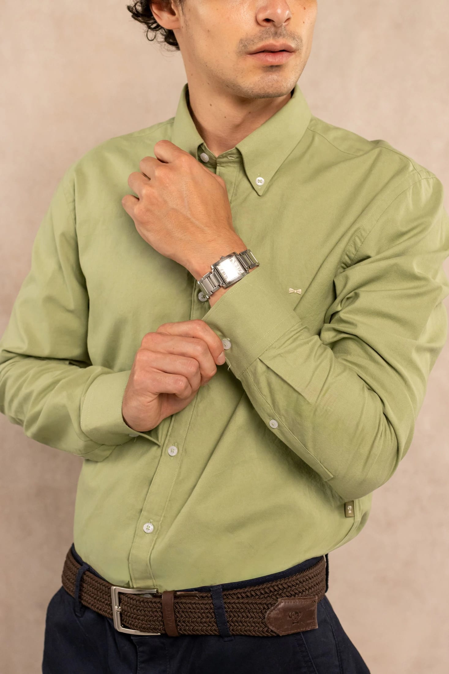 Camisa Antimanchas Oxford Verde Sage Logo Contraste - Talla Regular - imagen 4