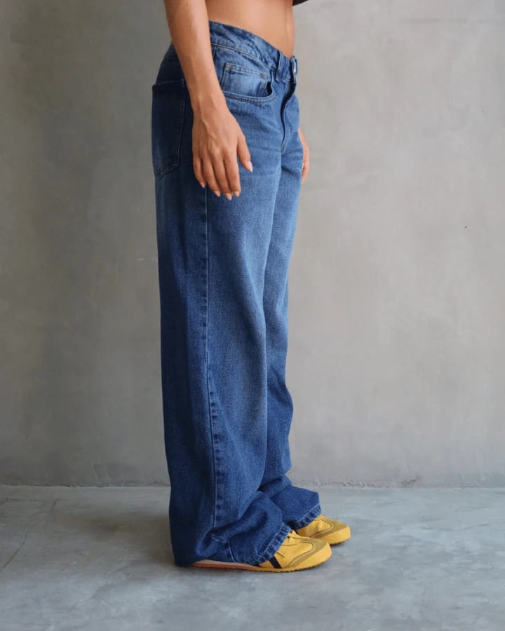 JEAN LOW WIDE FIT TIRO BAJO ANCHO AZUL OSCURO - imagen 2