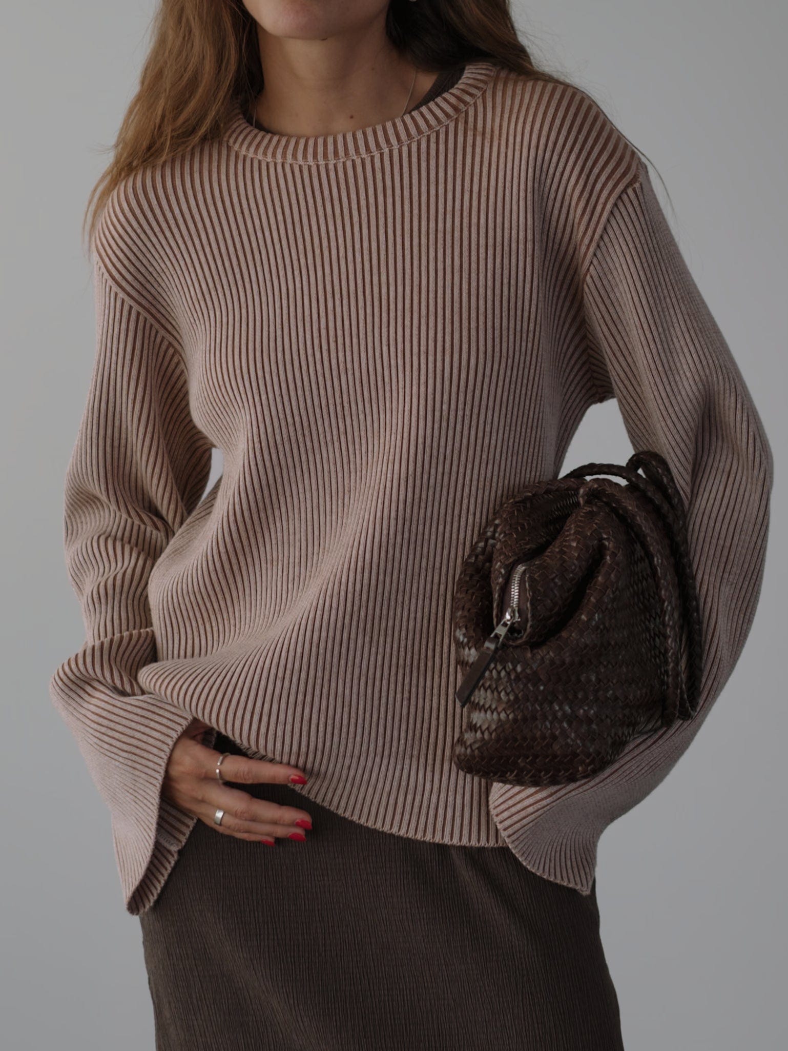 CHUNKY RIB SWEATER - NATURAL & BROWN - imagen 1