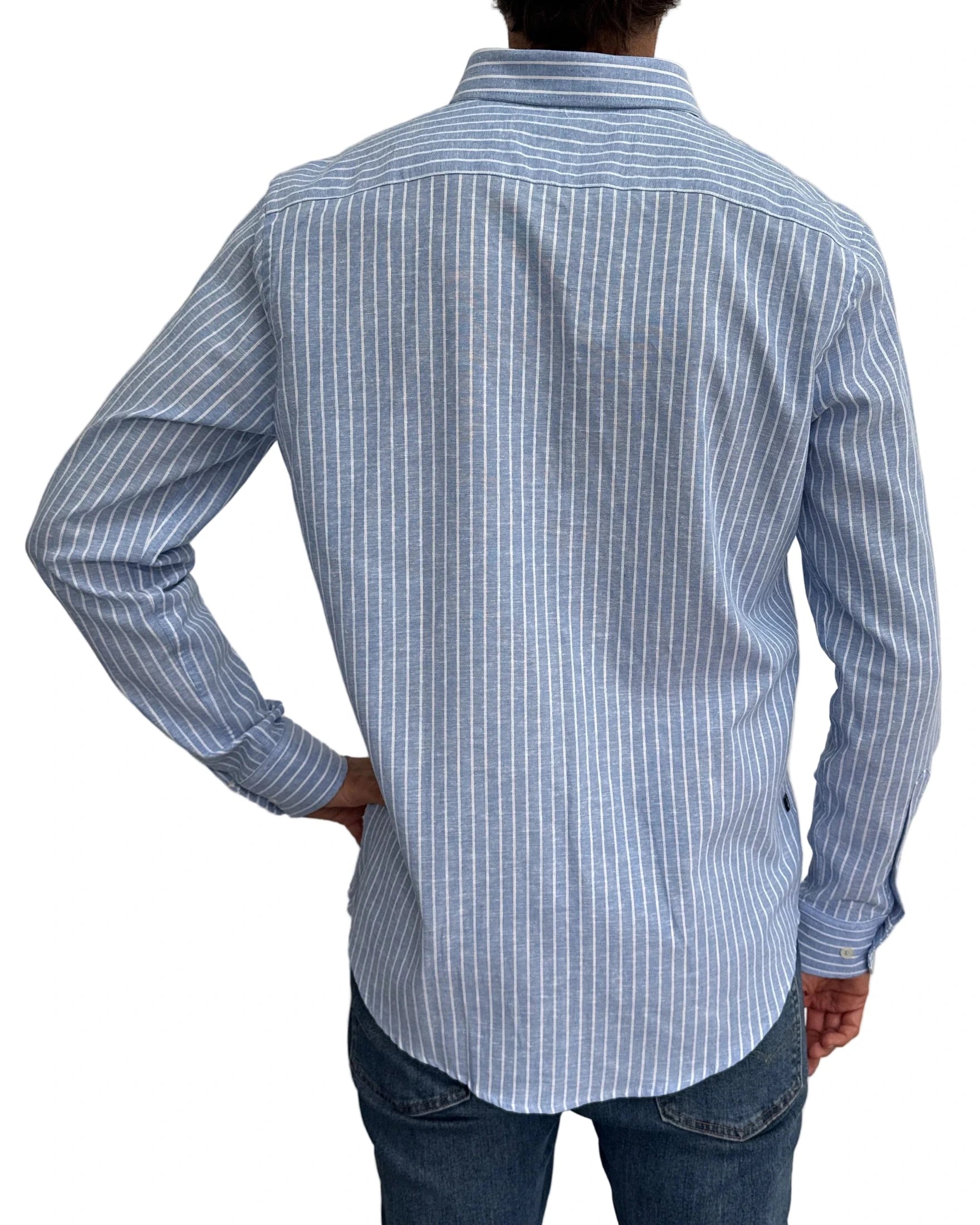 Camisa de Lino Azul Claro y Rayas Blancas - imagen 3