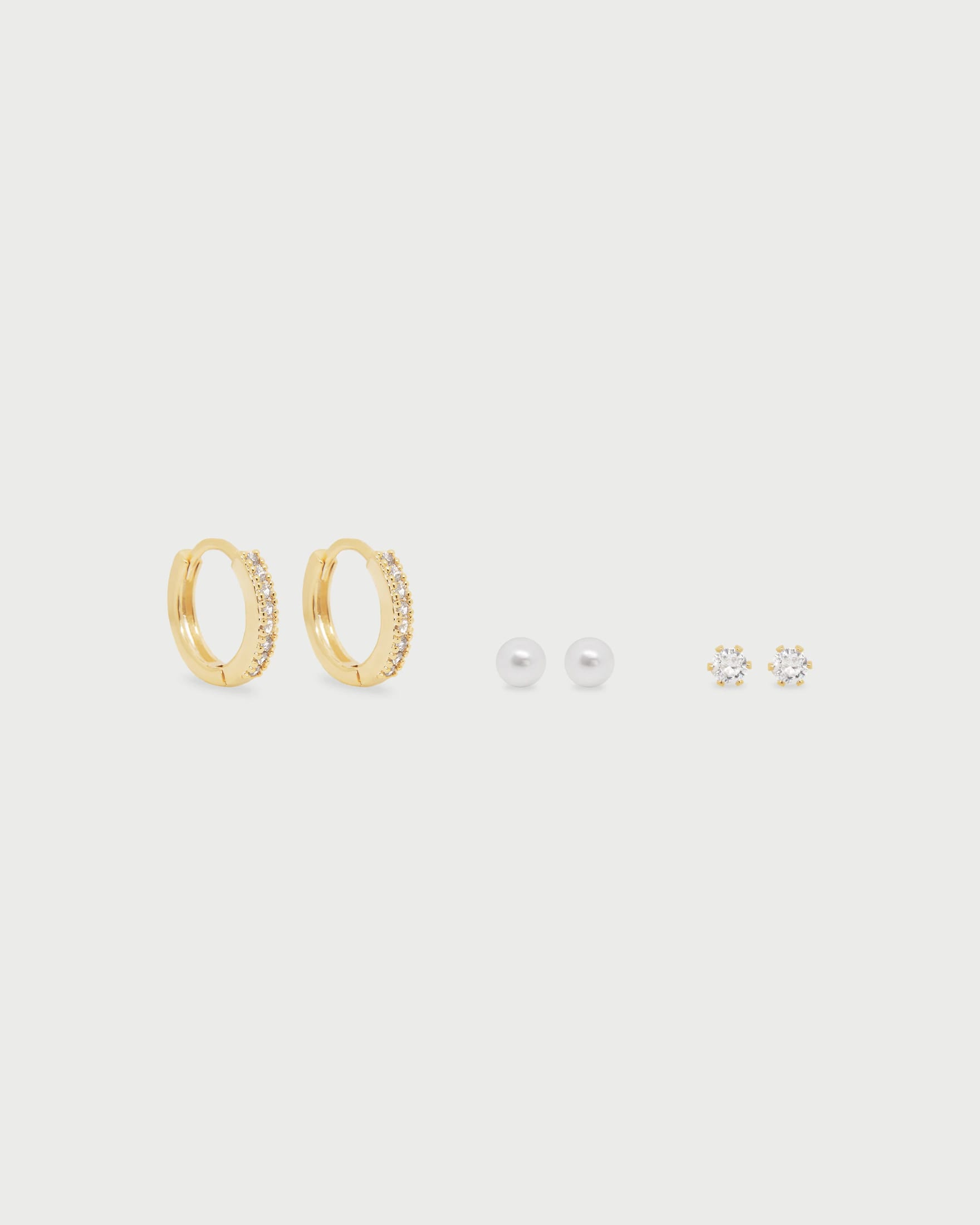 Set X3 Aretes Mini Zircones y Perla - imagen 2