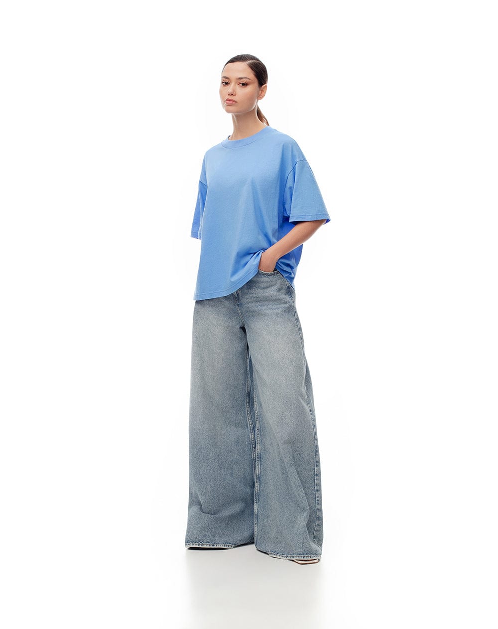 Camiseta oversize algodón azul mujer - imagen 5