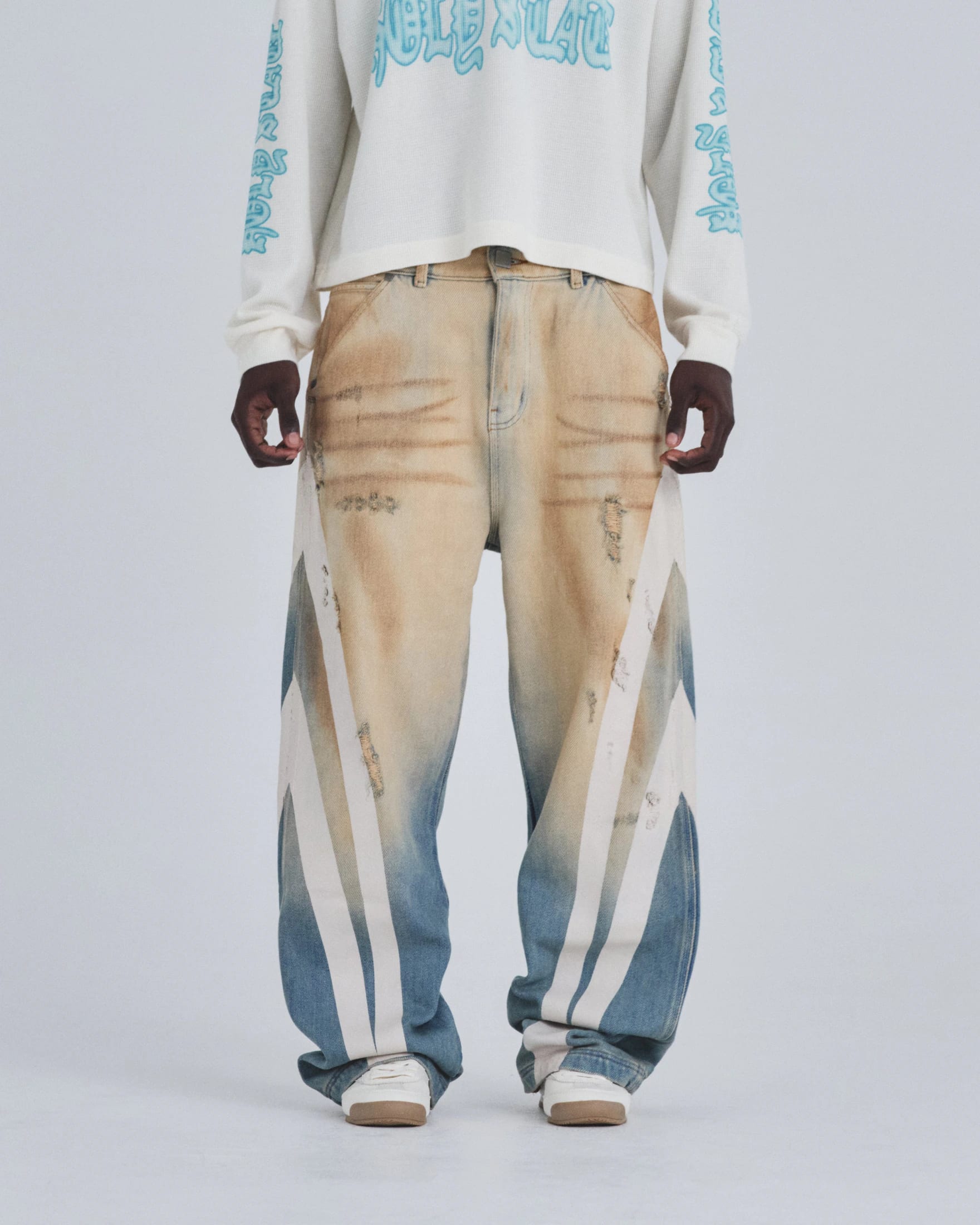 Holy State Stripe Wide Jeans Sand Blue - imagen 2