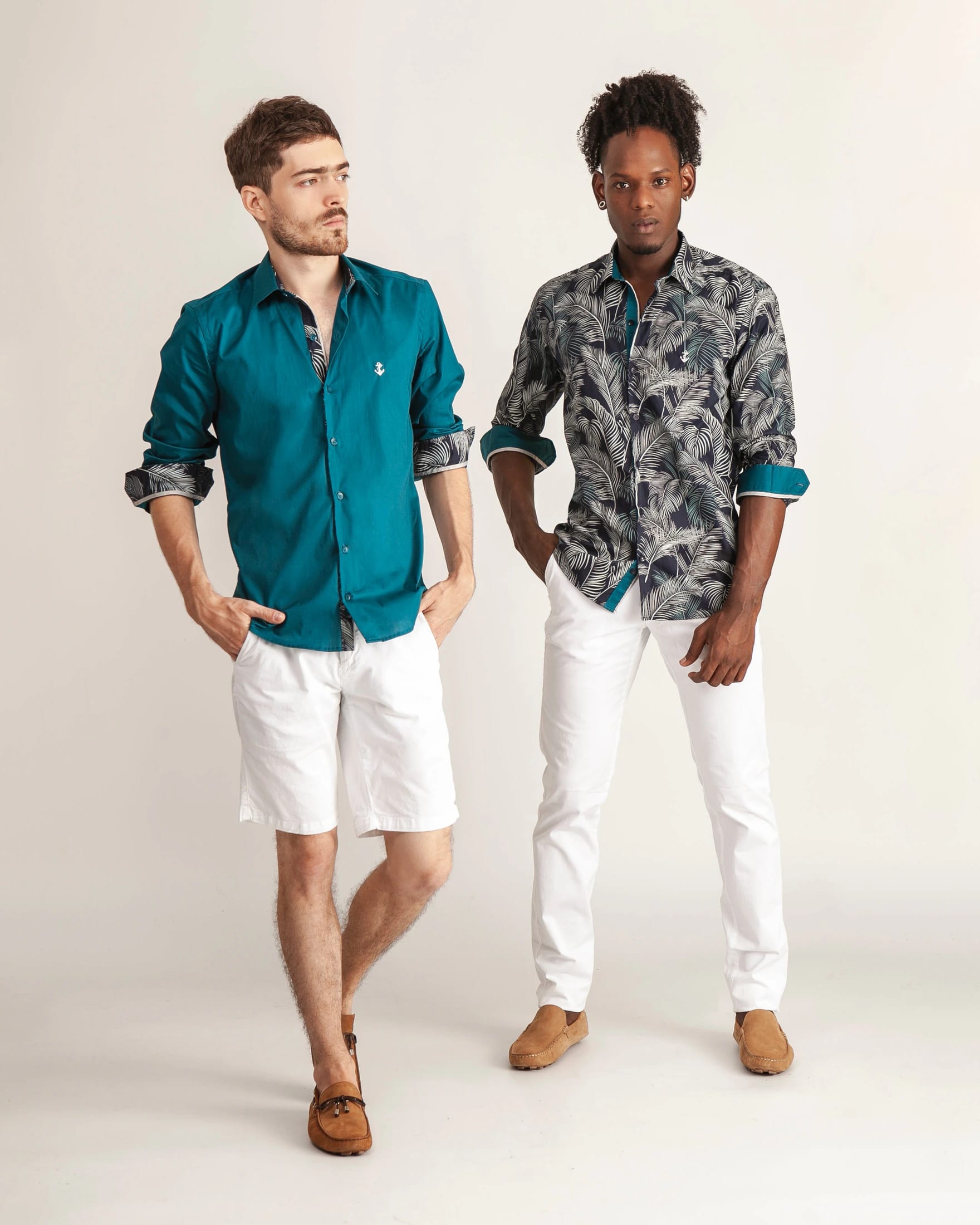 Camisa Navy Palmas Contraste Turquesa - imagen 4