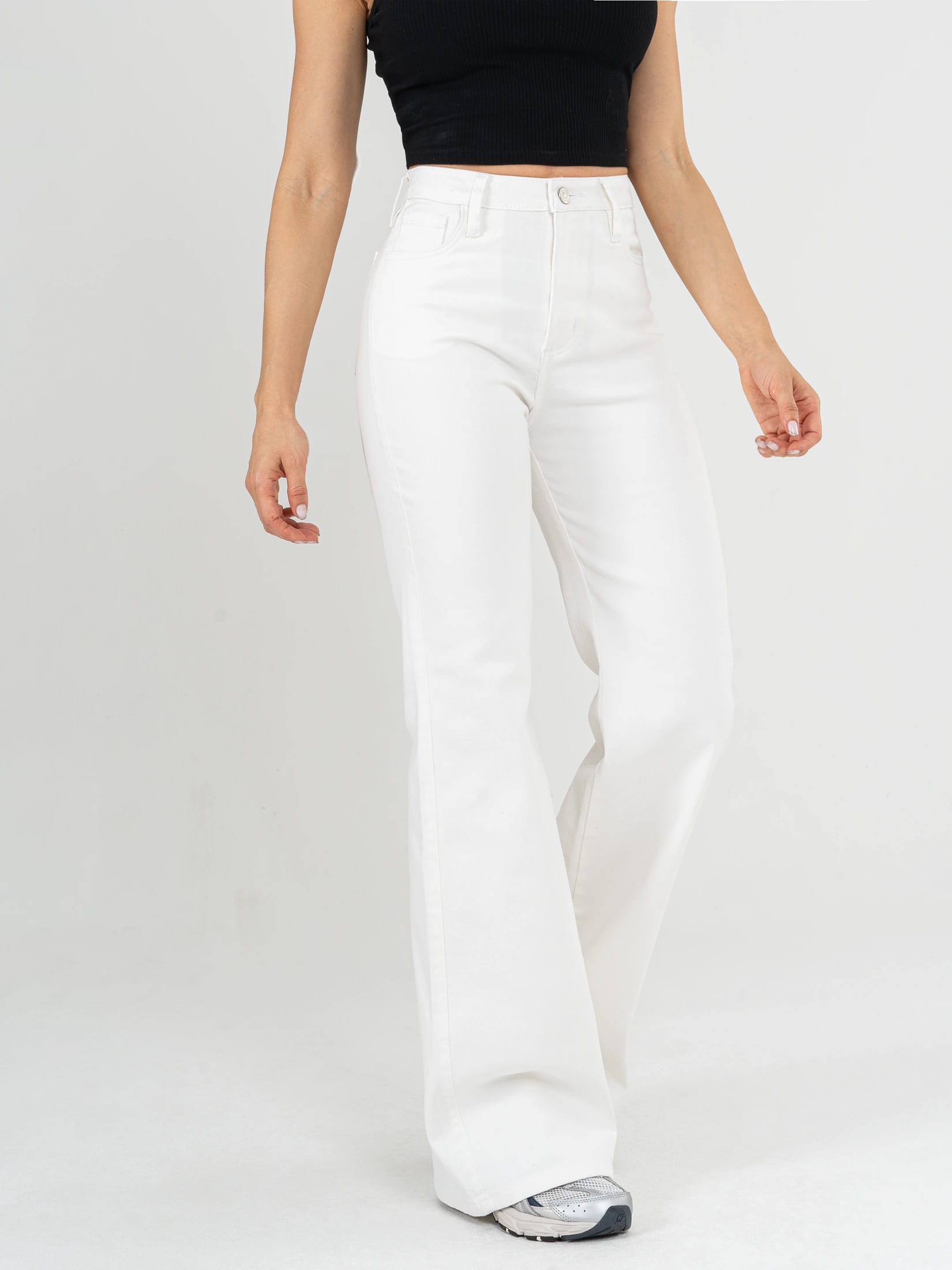 Ref: 0620612 Pantalón palazzo stretch, tiro alto, tono ivory, diseño cinco bolsillos - imagen 1