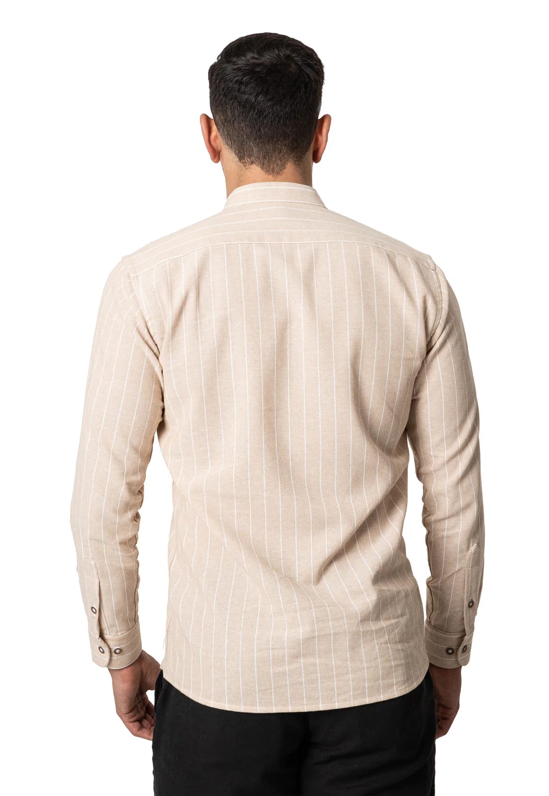Camisa en Lino verde cuello neru a rayas - imagen 10