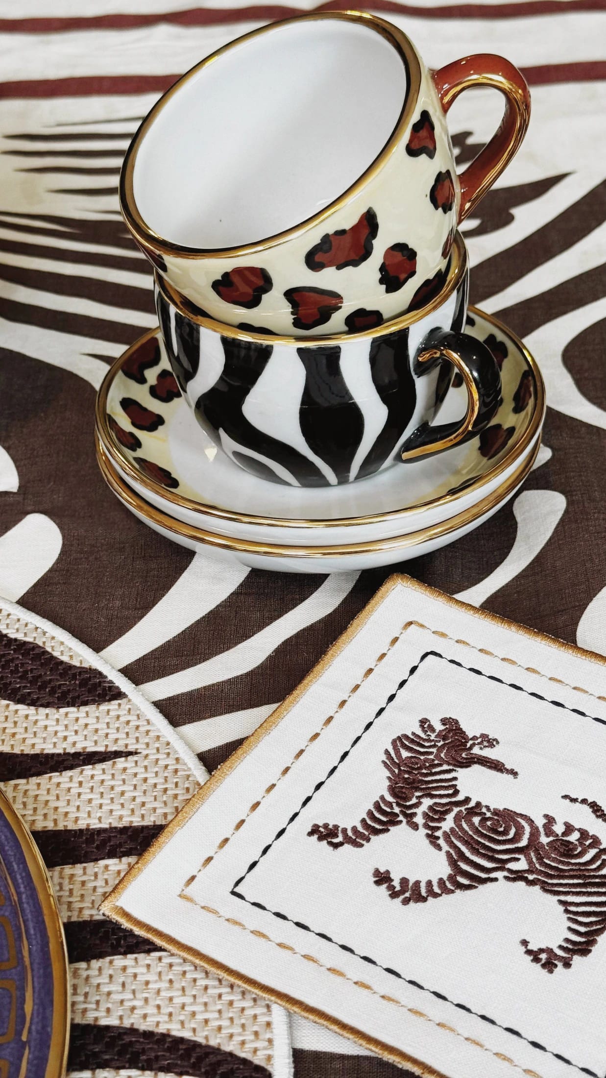 Tiger Cocktail Napkins / Ivory & Brown - Set of 4 - imagen 3