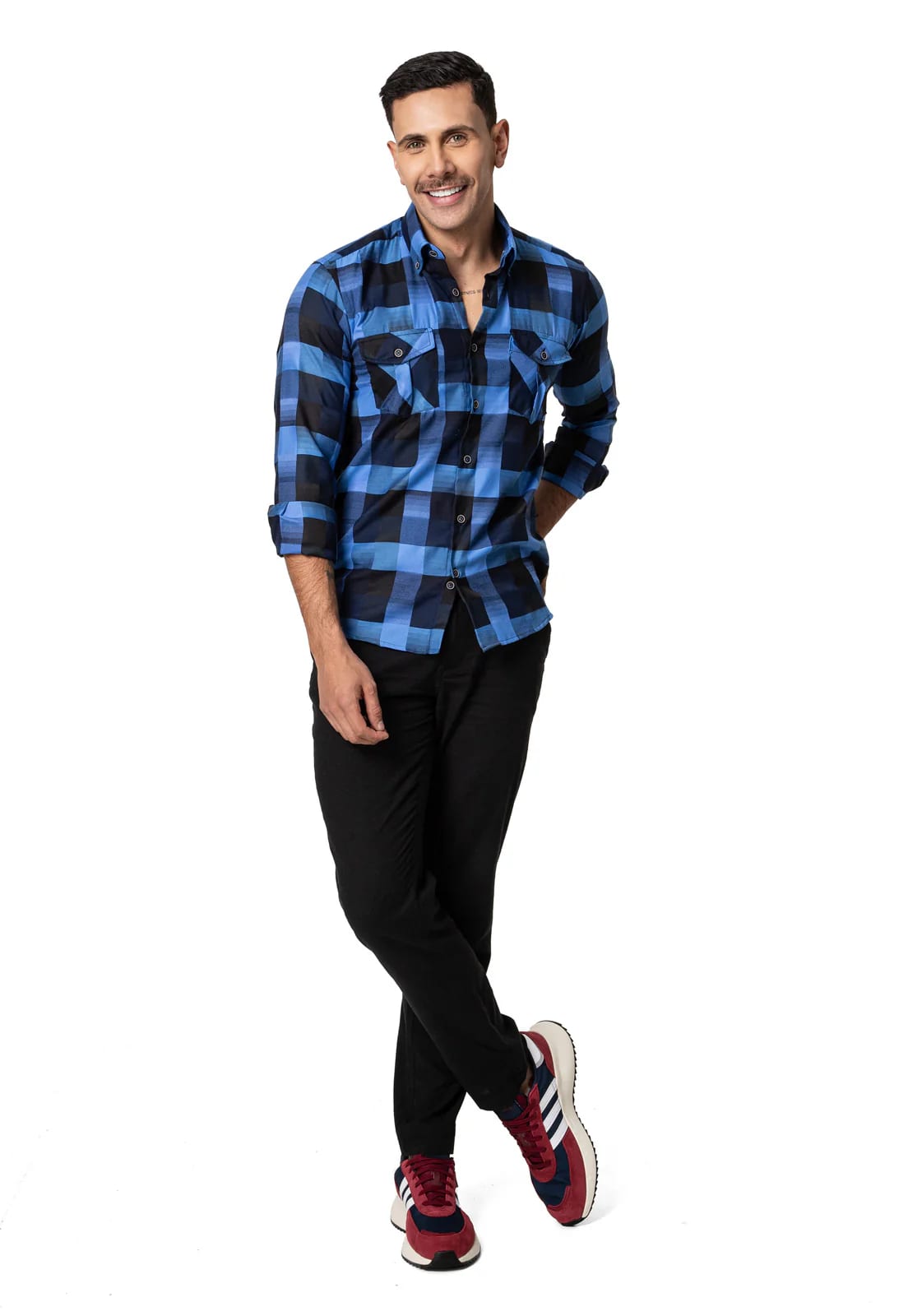 Camisa leñadora doble bolsillo azul a cuadros - imagen 5