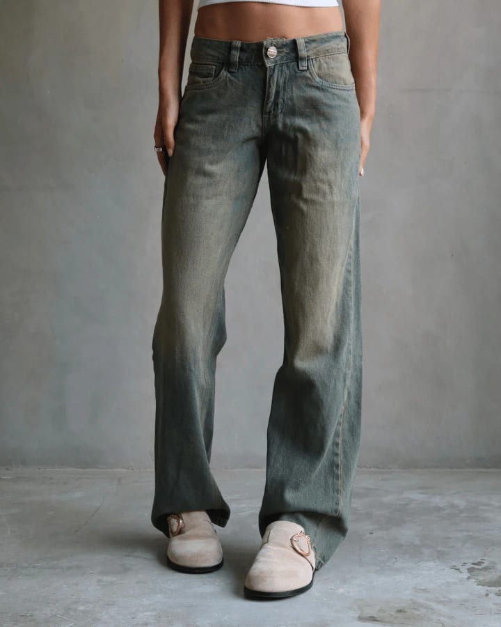 JEAN EXTRA LOW STRAIGHT FIT VINTAGE GREEN WASHED AZUL - imagen 3