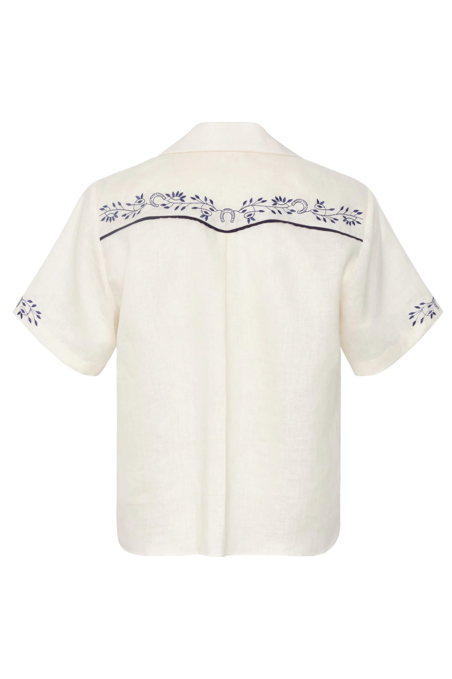 El Jared Linen Embroidered Shirt / Ivory Blue Horseshoes - imagen 4