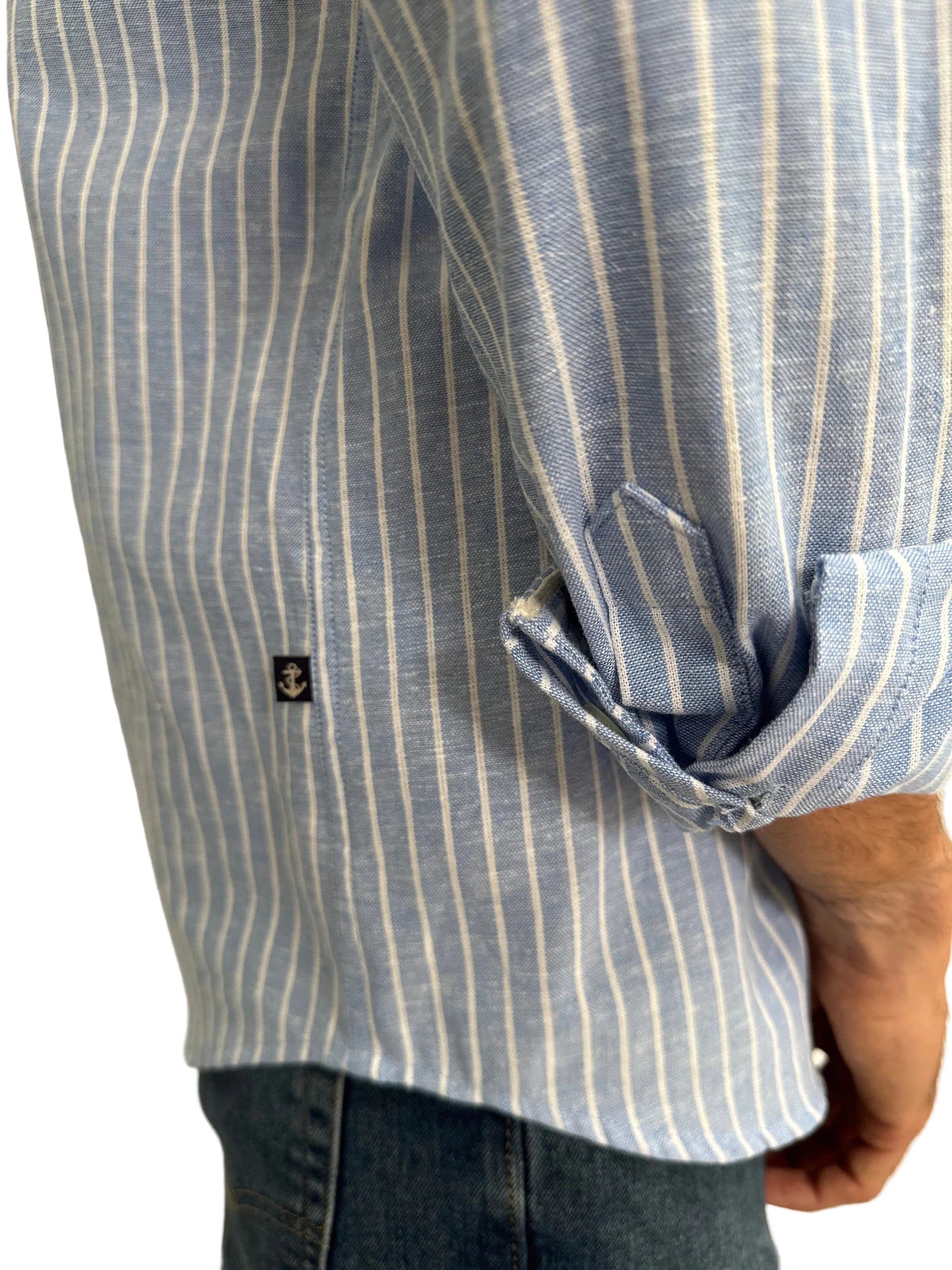 Camisa de Lino Azul Claro y Rayas Blancas - imagen 5