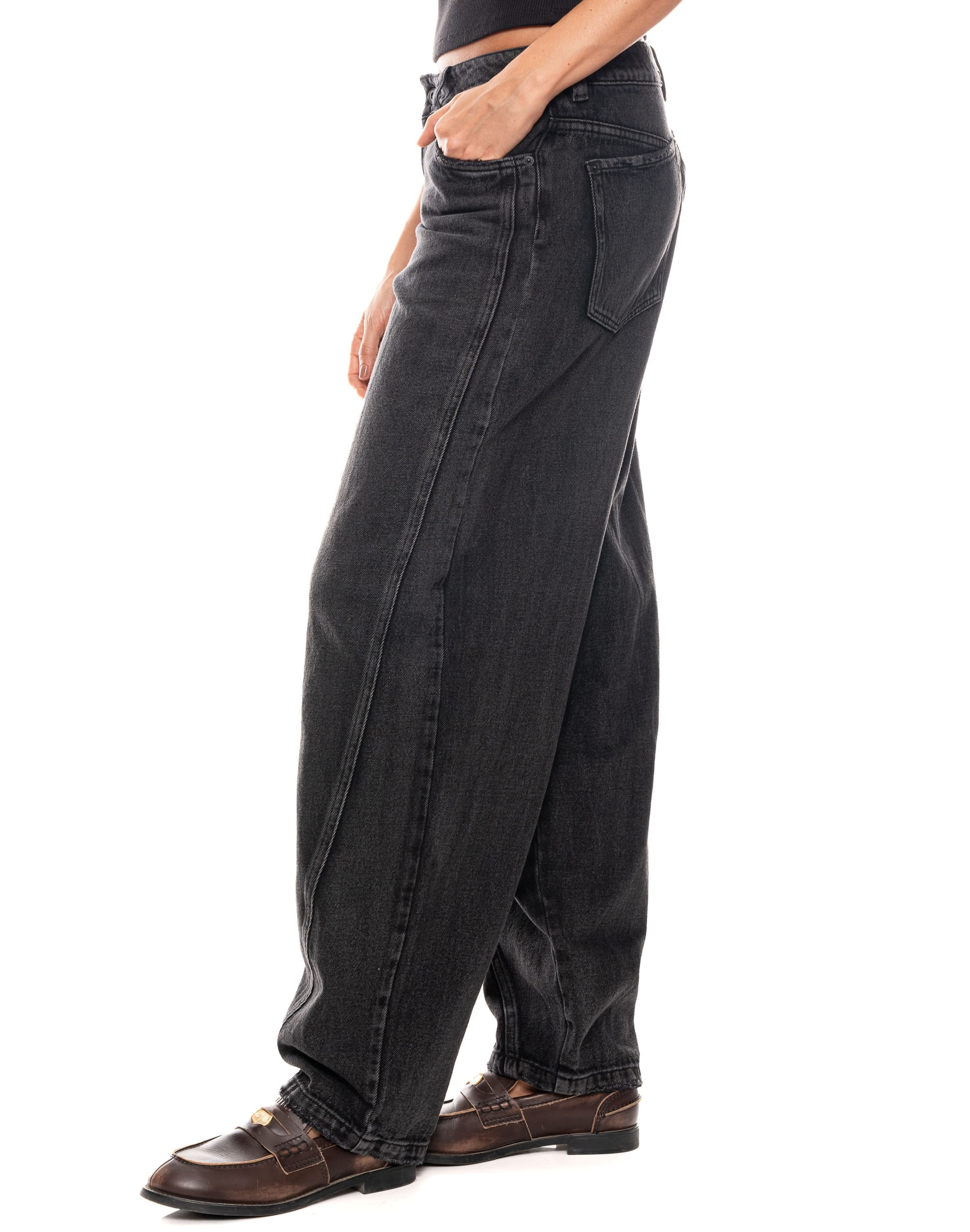 Jeans Wide Leg Tiro Medio Denim Negro - imagen 7