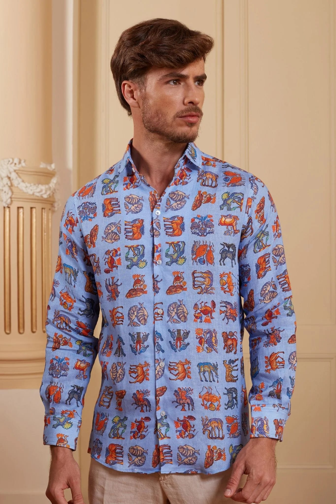 Men's justiniano linen shirt sky blue - imagen 12
