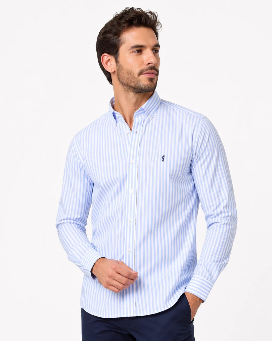 Camisa 100% Algodón Manga Larga Maxi Rayas Azul Claro - imagen 3