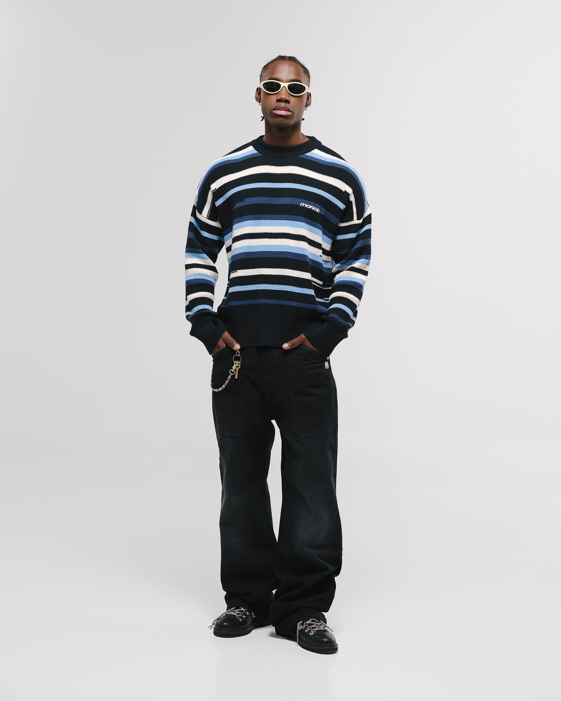 Striped Knitwear Sweater – Azul, Crema y Negro - imagen 3