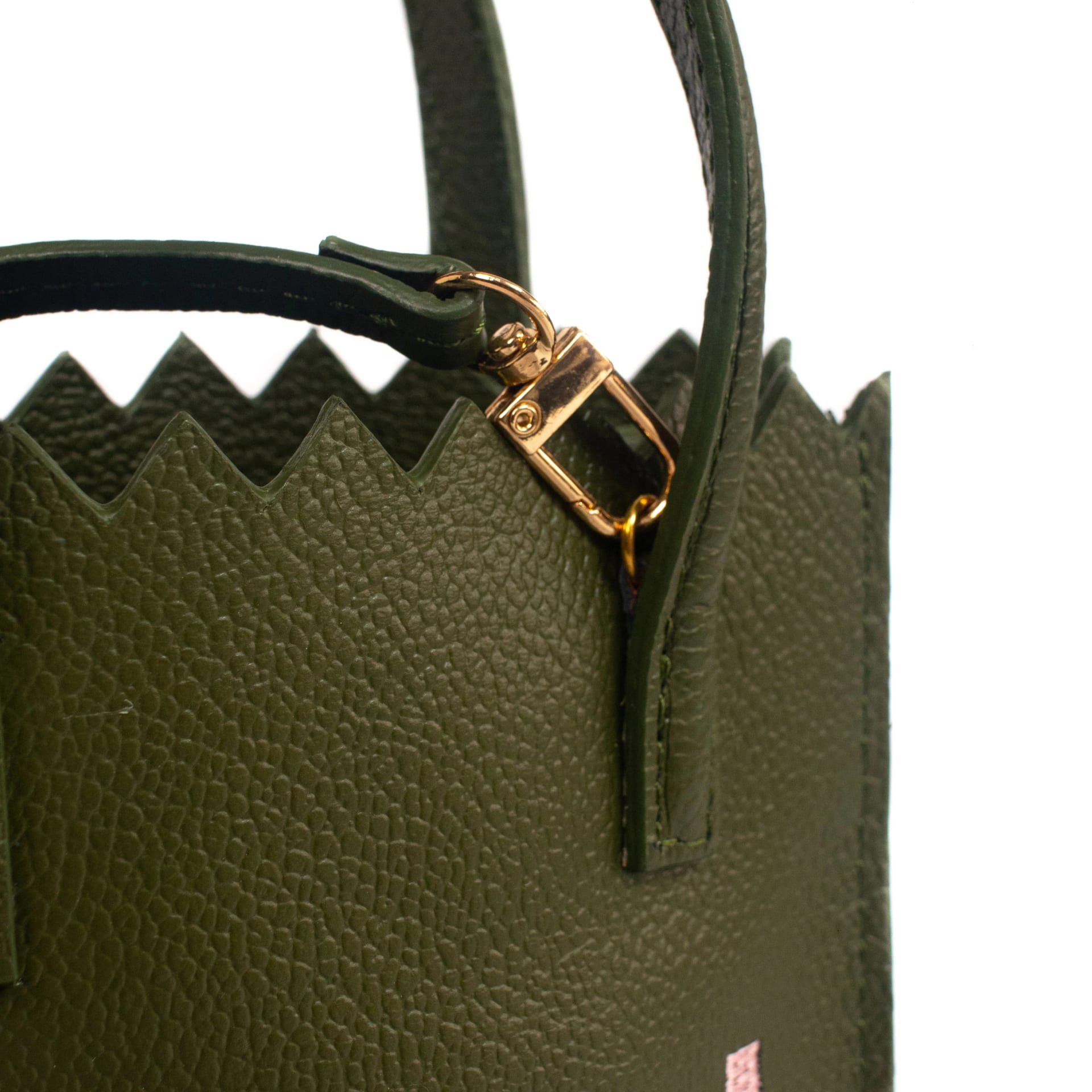 Mini Paper Bag - Olive Green - Pink Embroidery - imagen 5