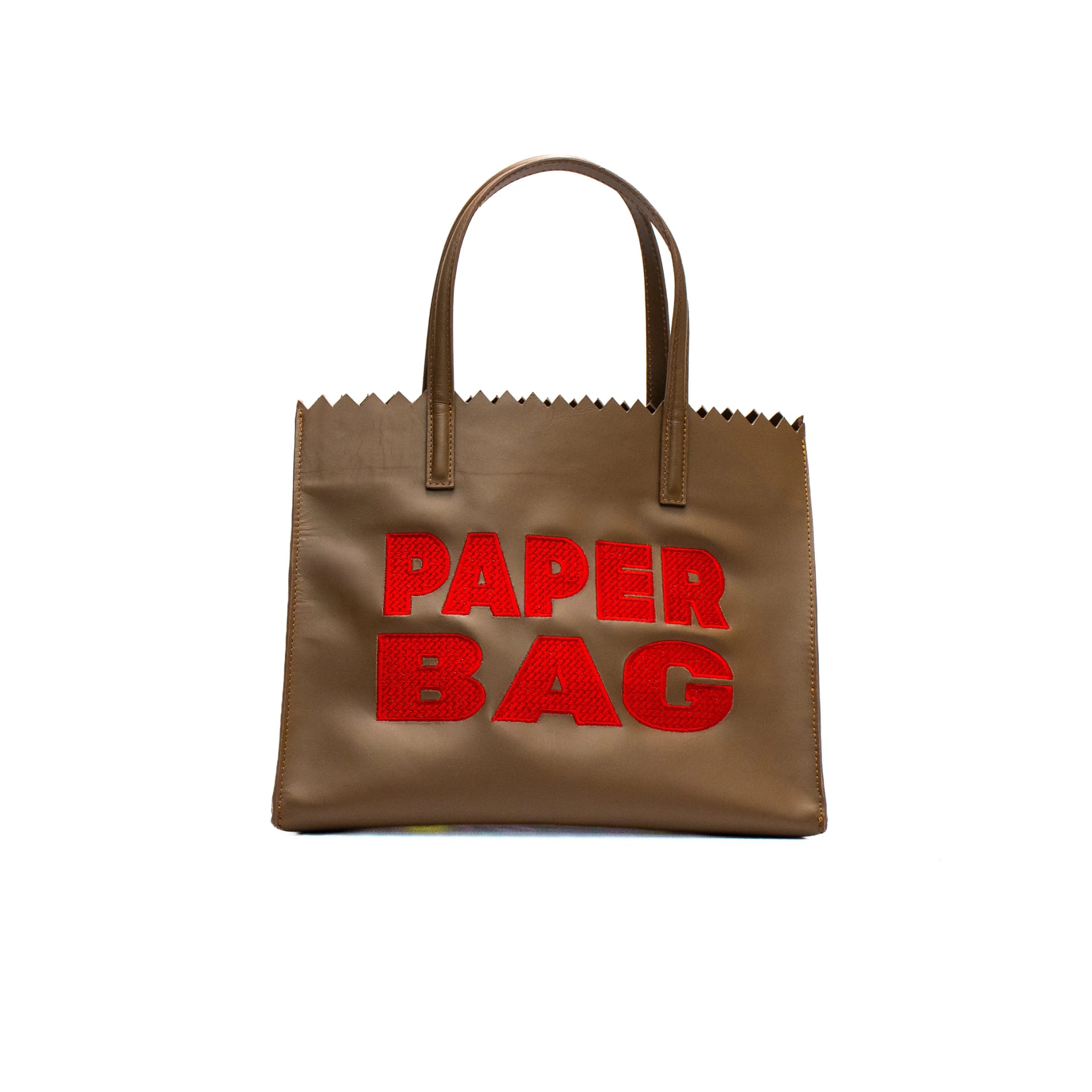 PAPER BAG SHORT - taupe x bordado rojo - imagen 1