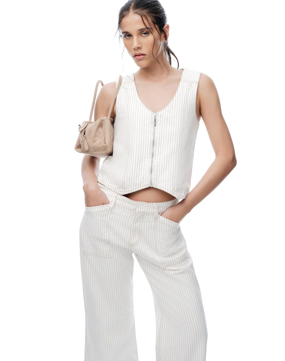 Chaleco denim crudo rayas mujer - imagen 4