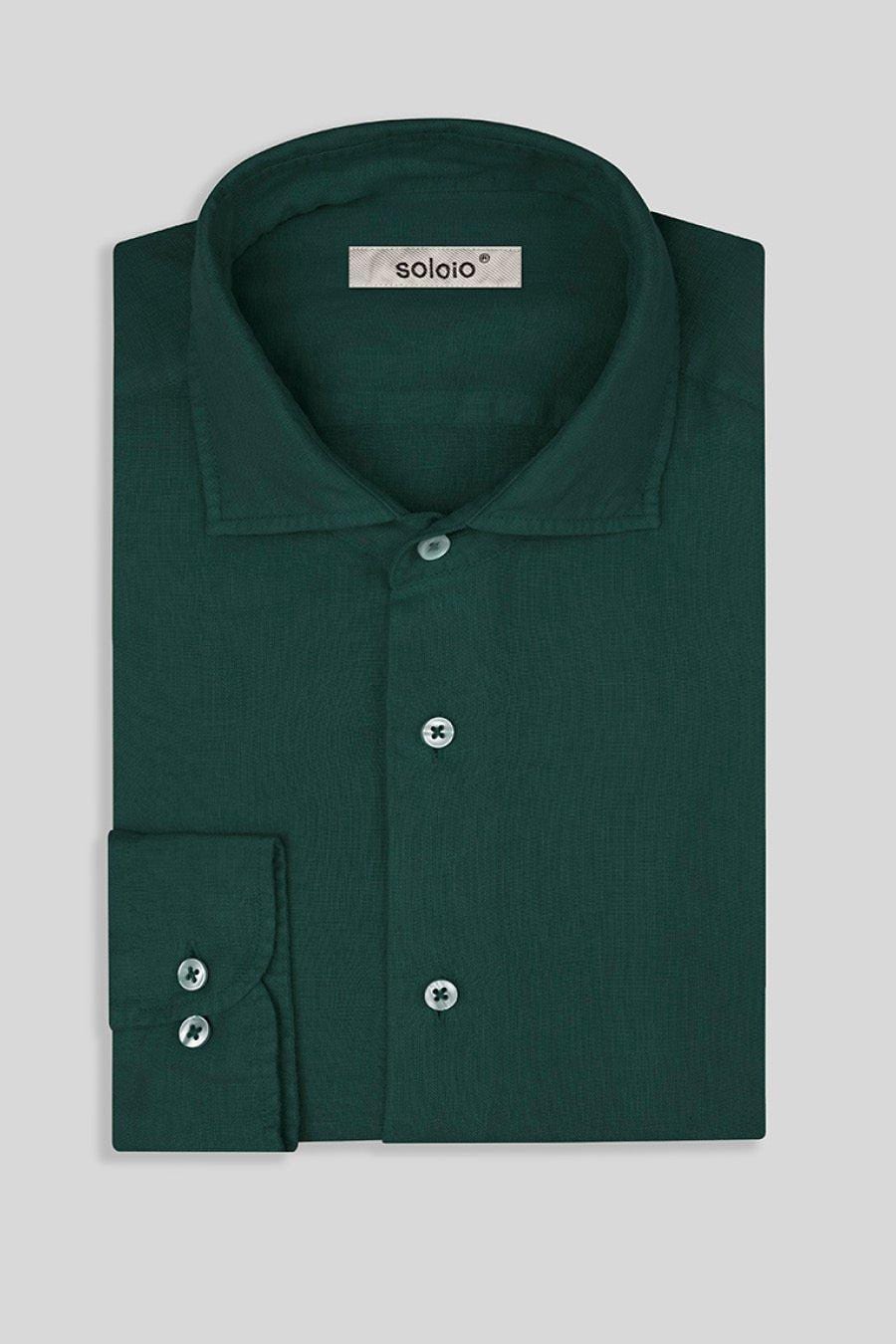 Men's linen shirt dark green - imagen 6