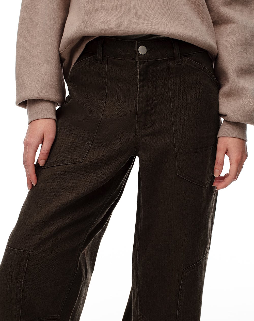Pantalón wide leg tiro medio drill algodón chocolate mujer - imagen 4