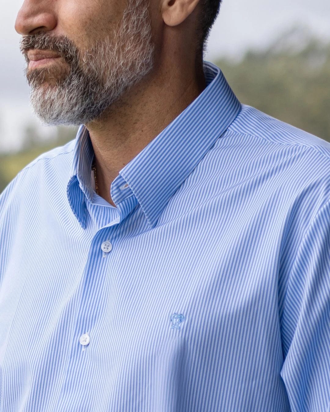 Camisa Performance Antiarrugas Rayas Azul Claro - imagen 3