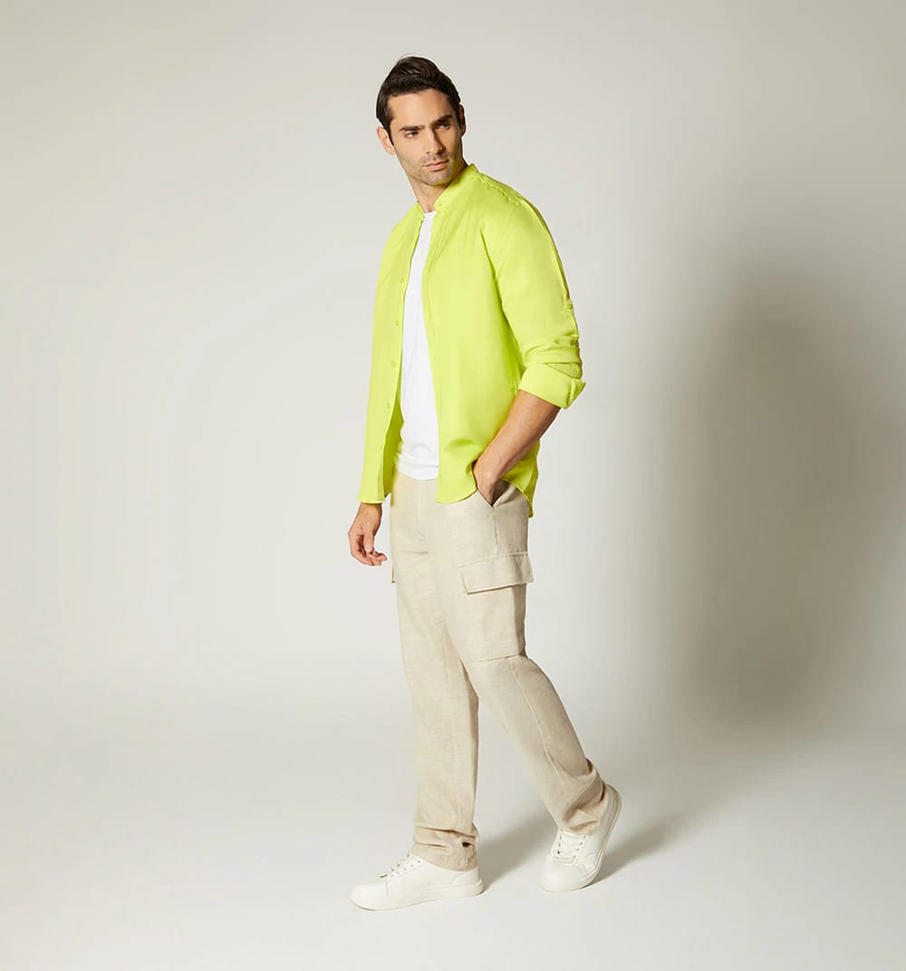 Camisa para hombre en lino cuello nerú m - imagen 1