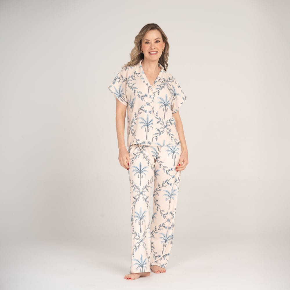 Conjunto de Pijama Pantalón Largo Palma Azul. - imagen 1