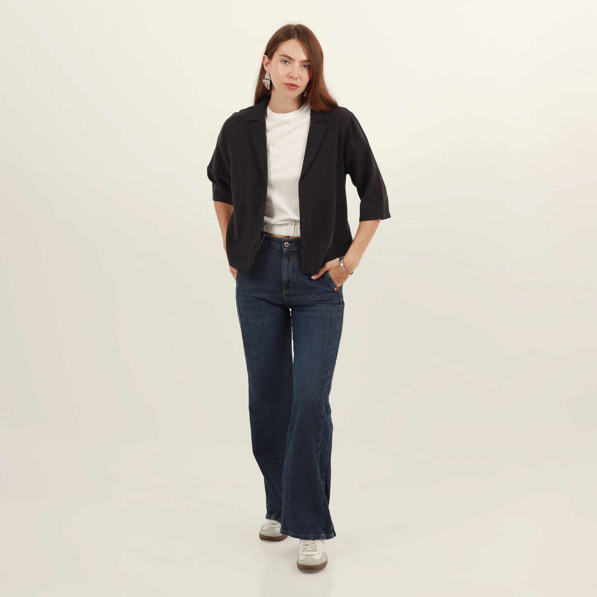 Blusa abierta cuello solapa manga 3/4 - imagen 3