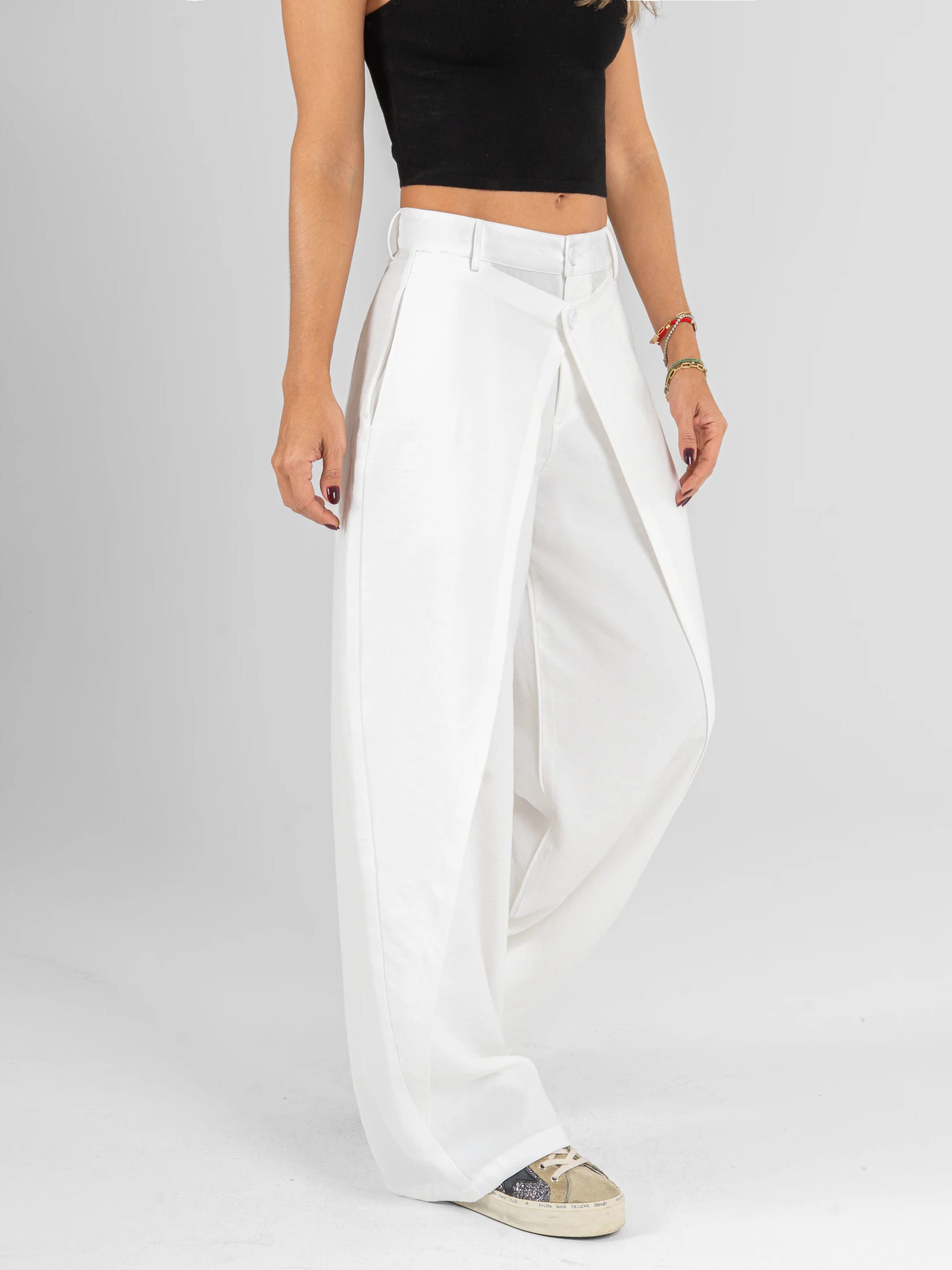 Ref: 0620550 Pantalón wide leg, tejido plano liviano, tiro alto, detalle delantero, tono ivory - imagen 4