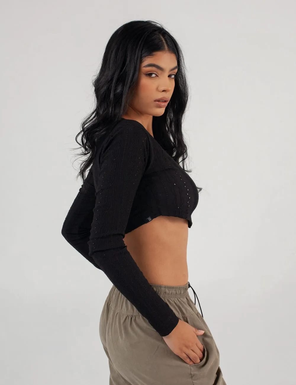 Crop Top manga larga Net negro Mujer - imagen 6