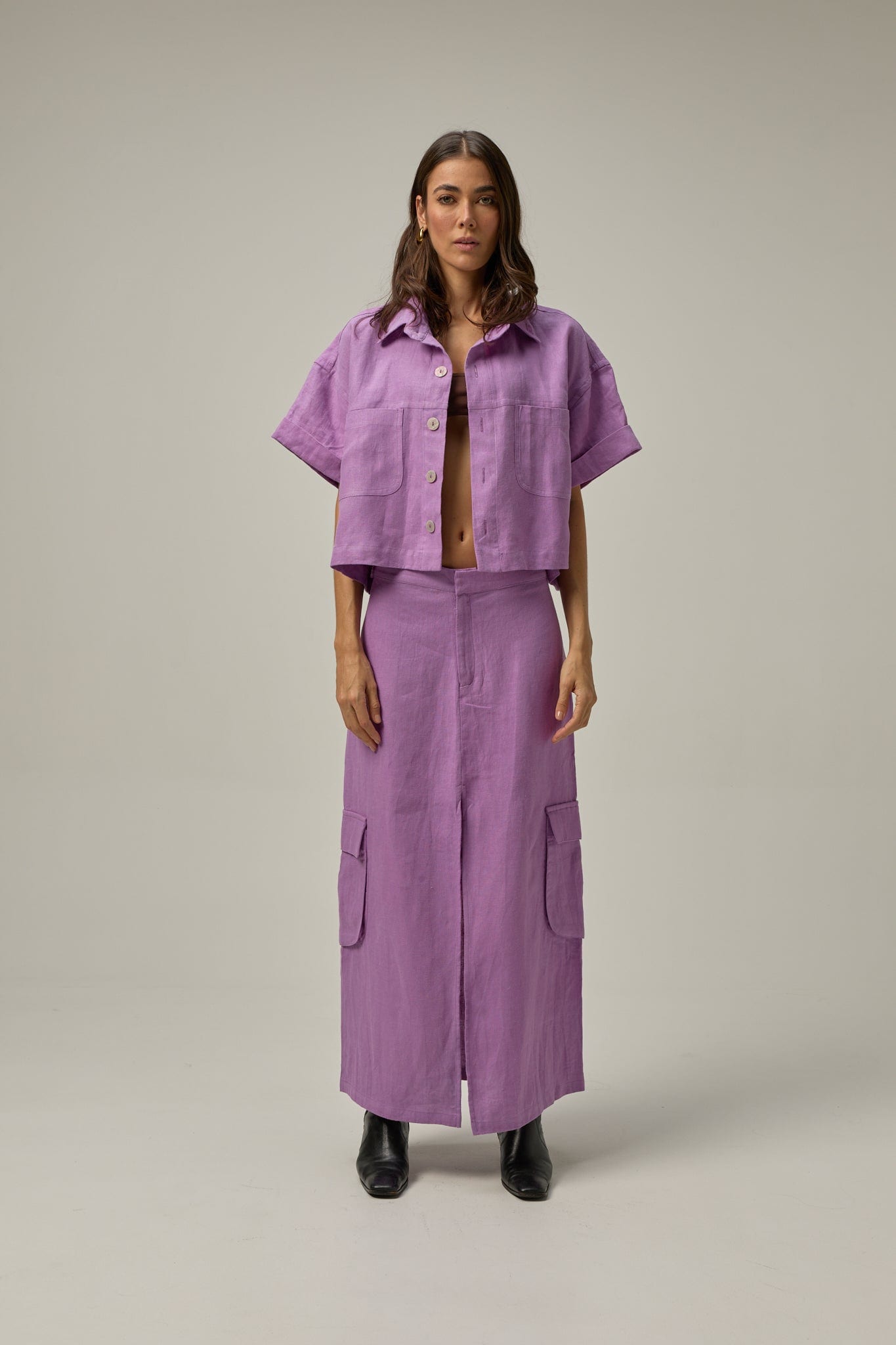 Falda Canvas de lino | Morado - imagen 2