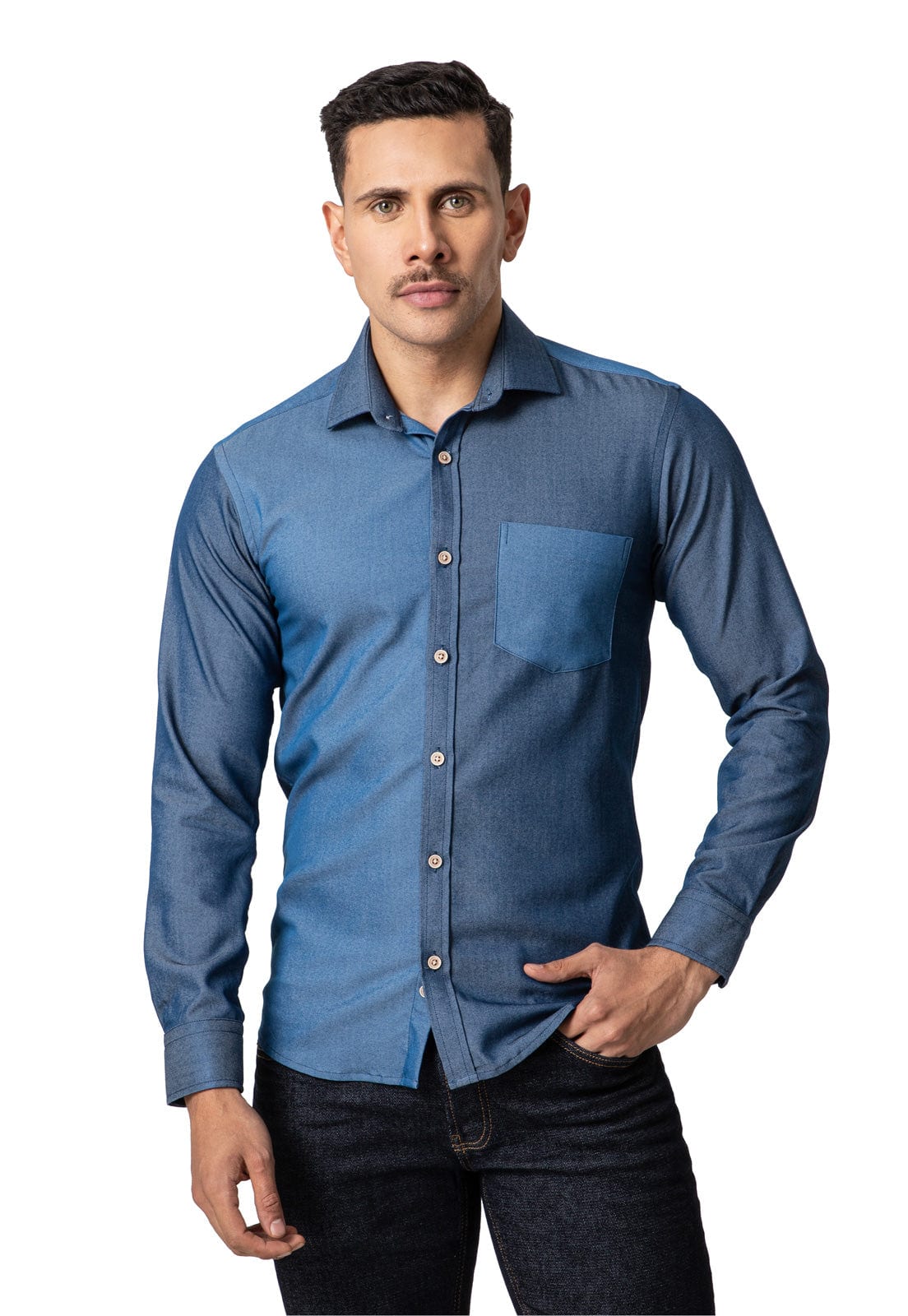 Camisa en jean patchwork con bolsillo - imagen 1