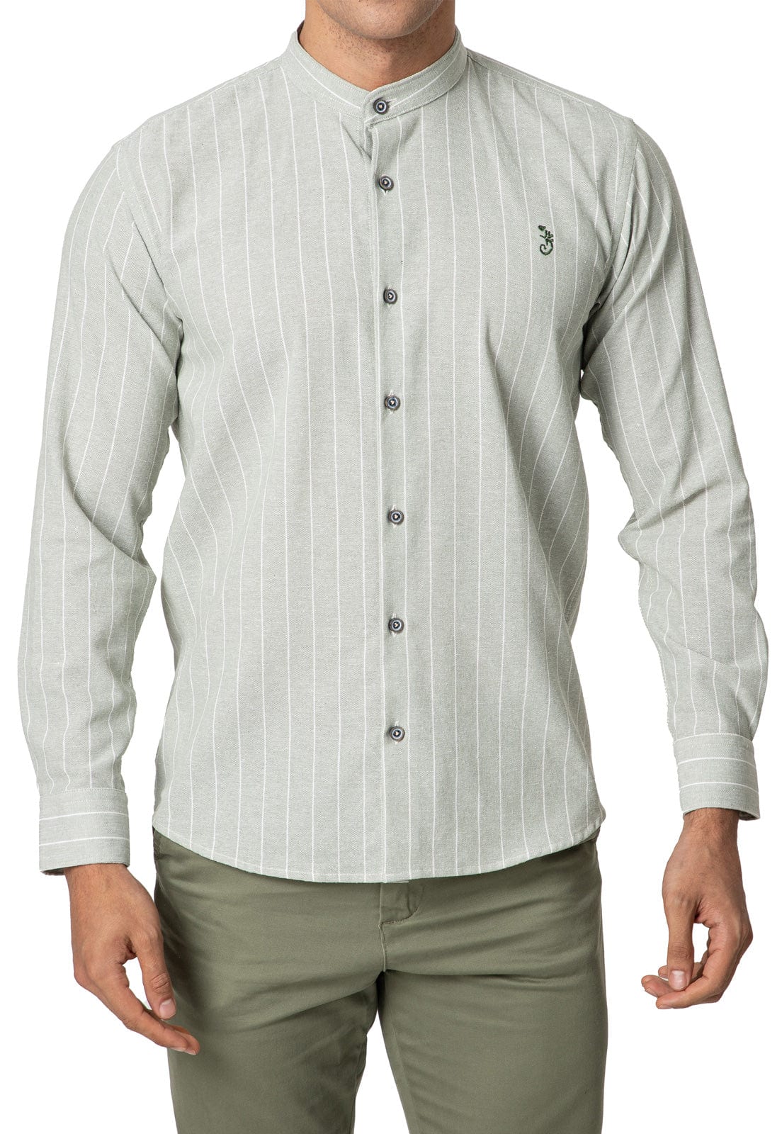 Camisa en Lino verde cuello neru a rayas - imagen 17