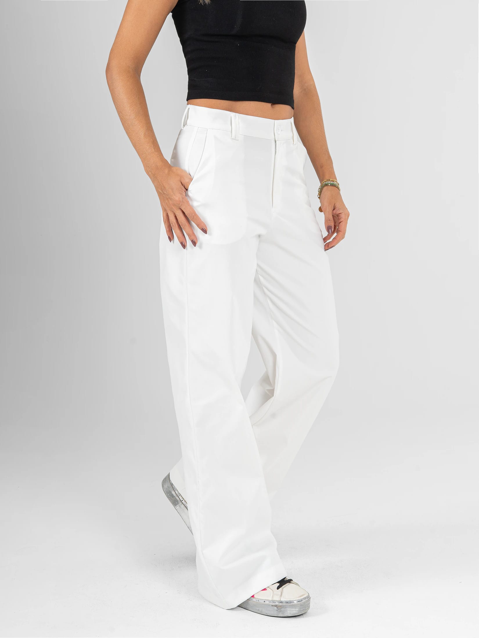 Ref: 0620626 Pantalón mom flare, rígido, sin prenses, tono ivory, tejido plano liviano, tiro alto - imagen 2