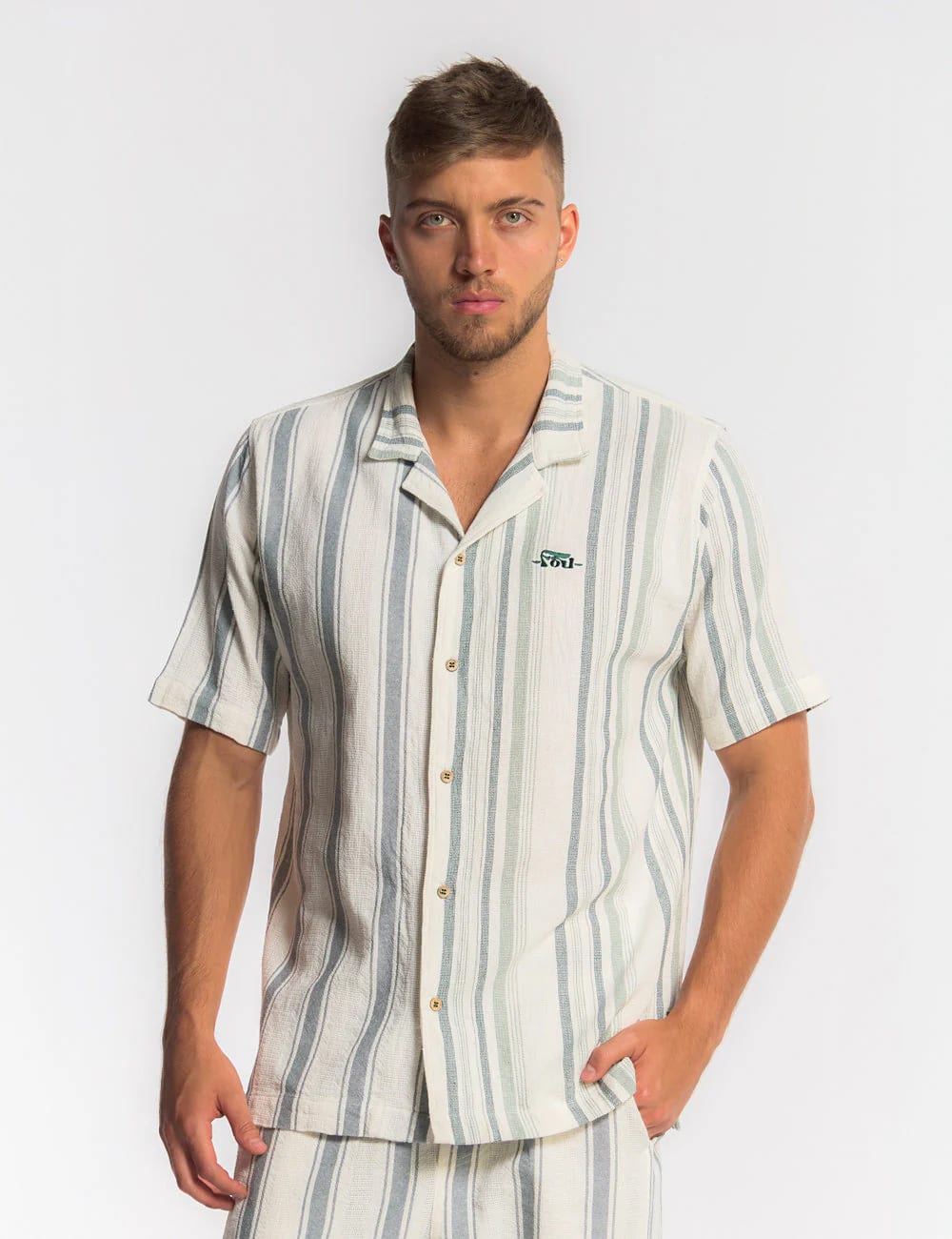 Camisa Cuello Sport manga corta Surf line crudo + verde Hombre - imagen 7