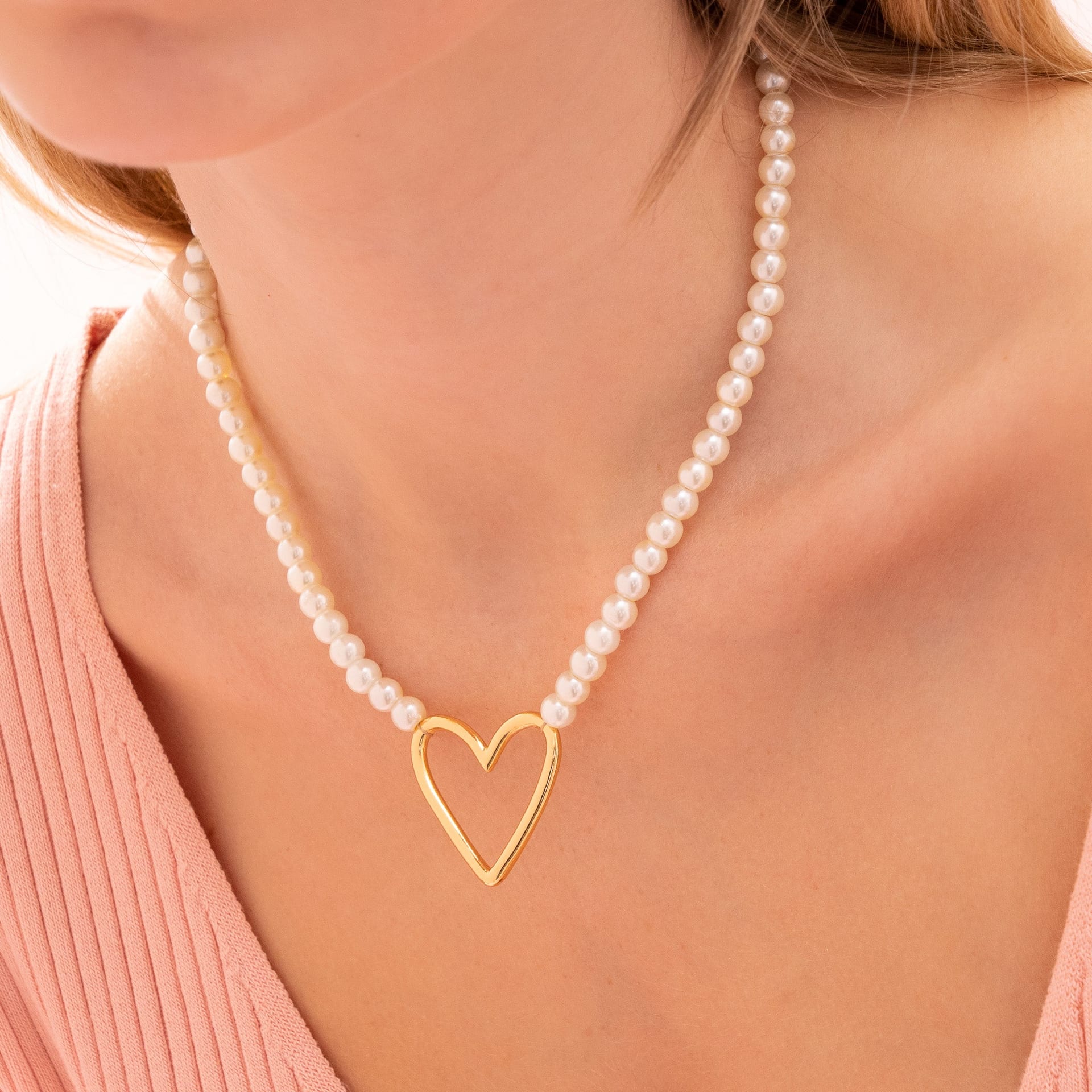 Collar de corazón con perlas + aretes - imagen 1