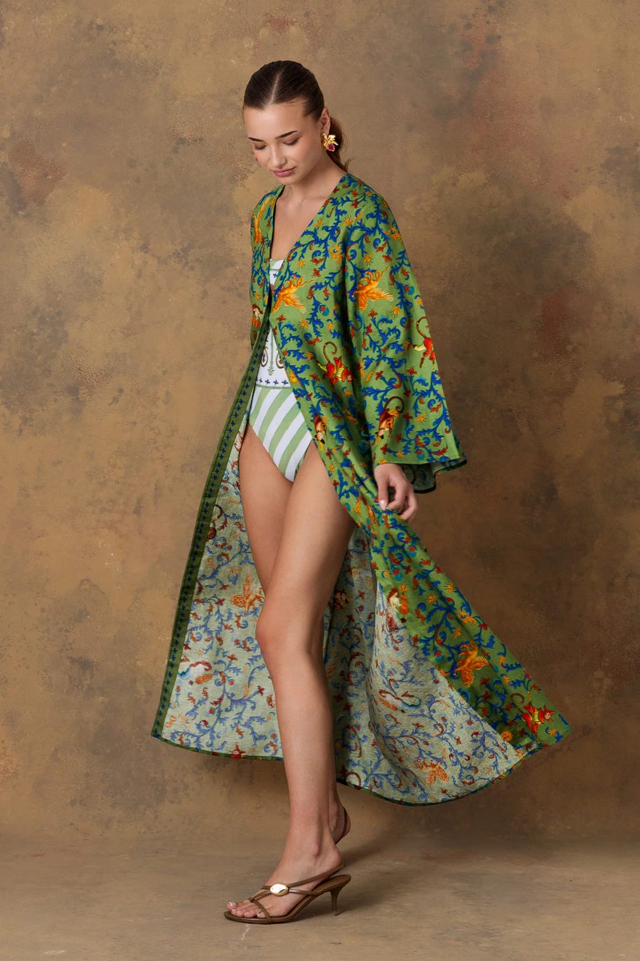 Women's kimono linen delphos green - imagen 3