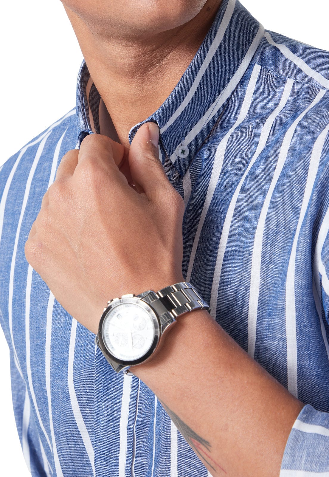 Camisa en Lino azul con rayas blancas - imagen 5
