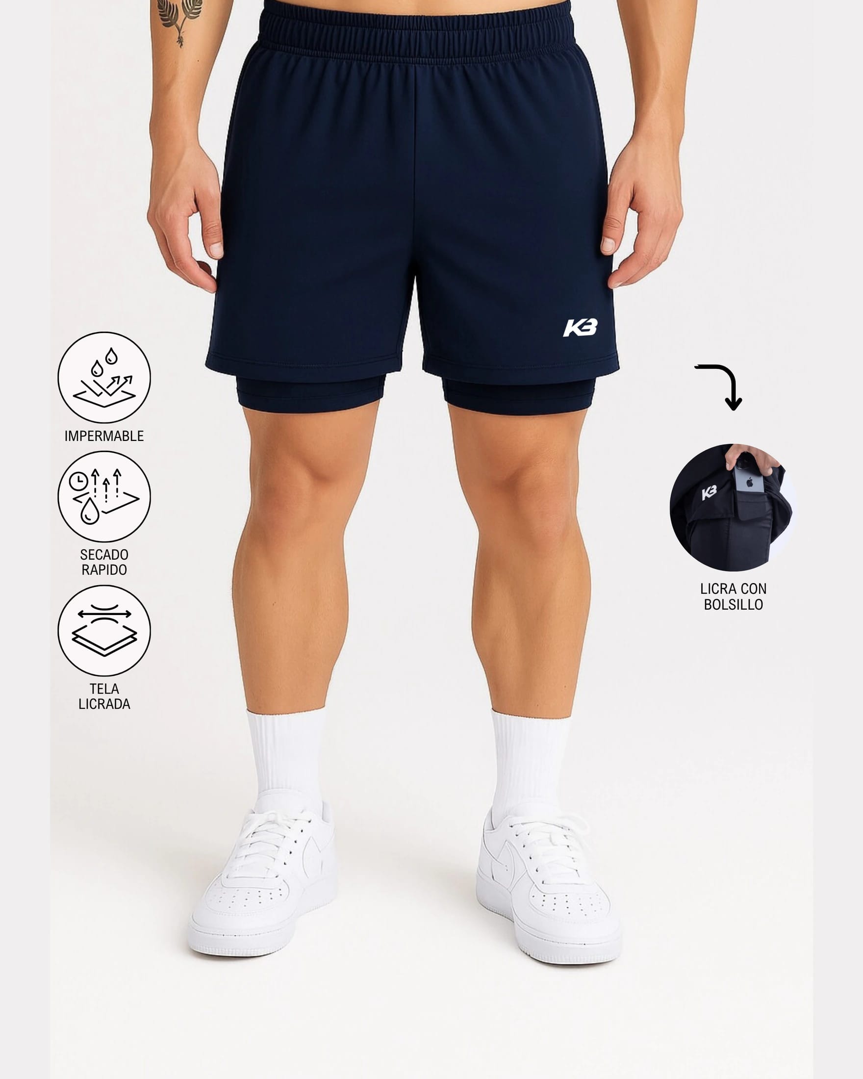 Pantaloneta Con Licra Y Bolsillo┃KBMEN RF.103 - imagen 9