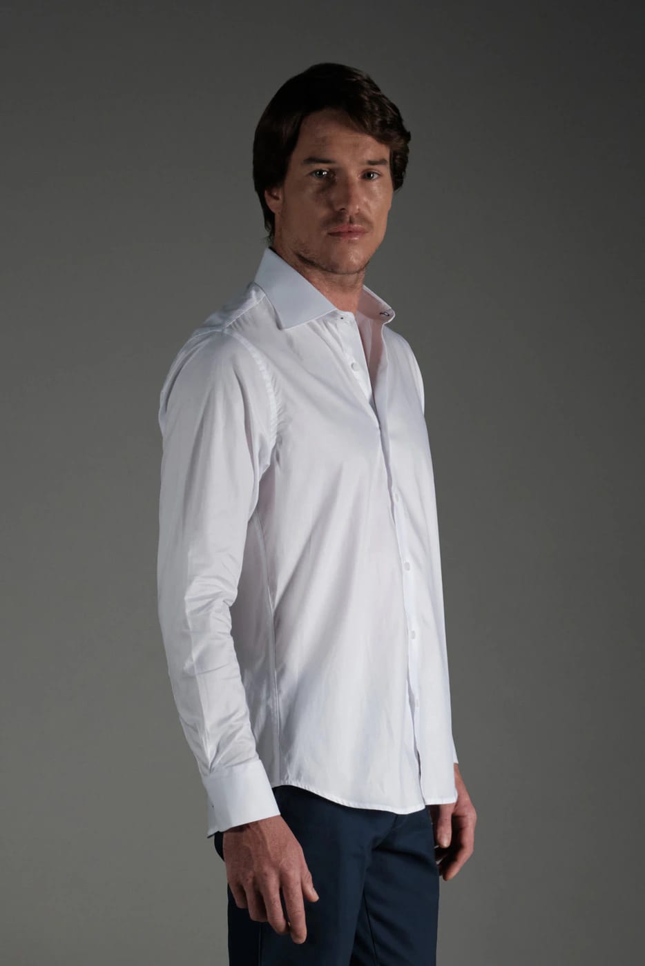 Camisa Classic Algodón Blanco Ojal Azul - imagen 4