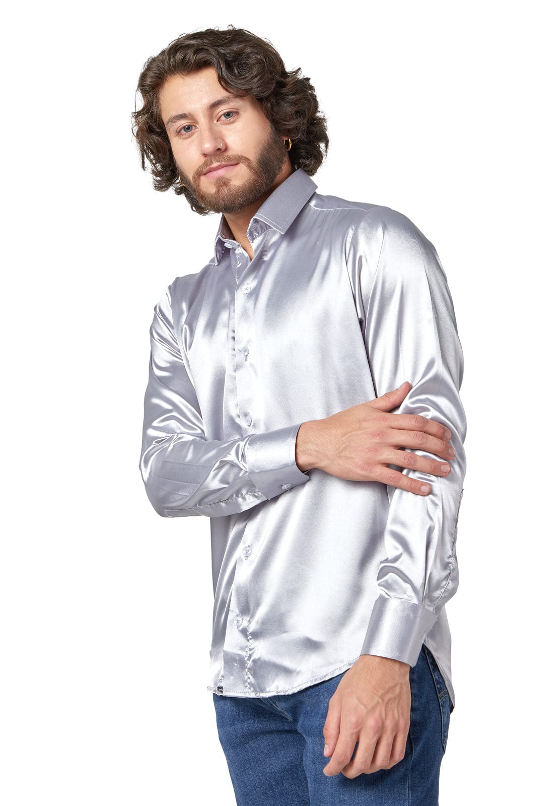 Camisa gris en satin - imagen 1