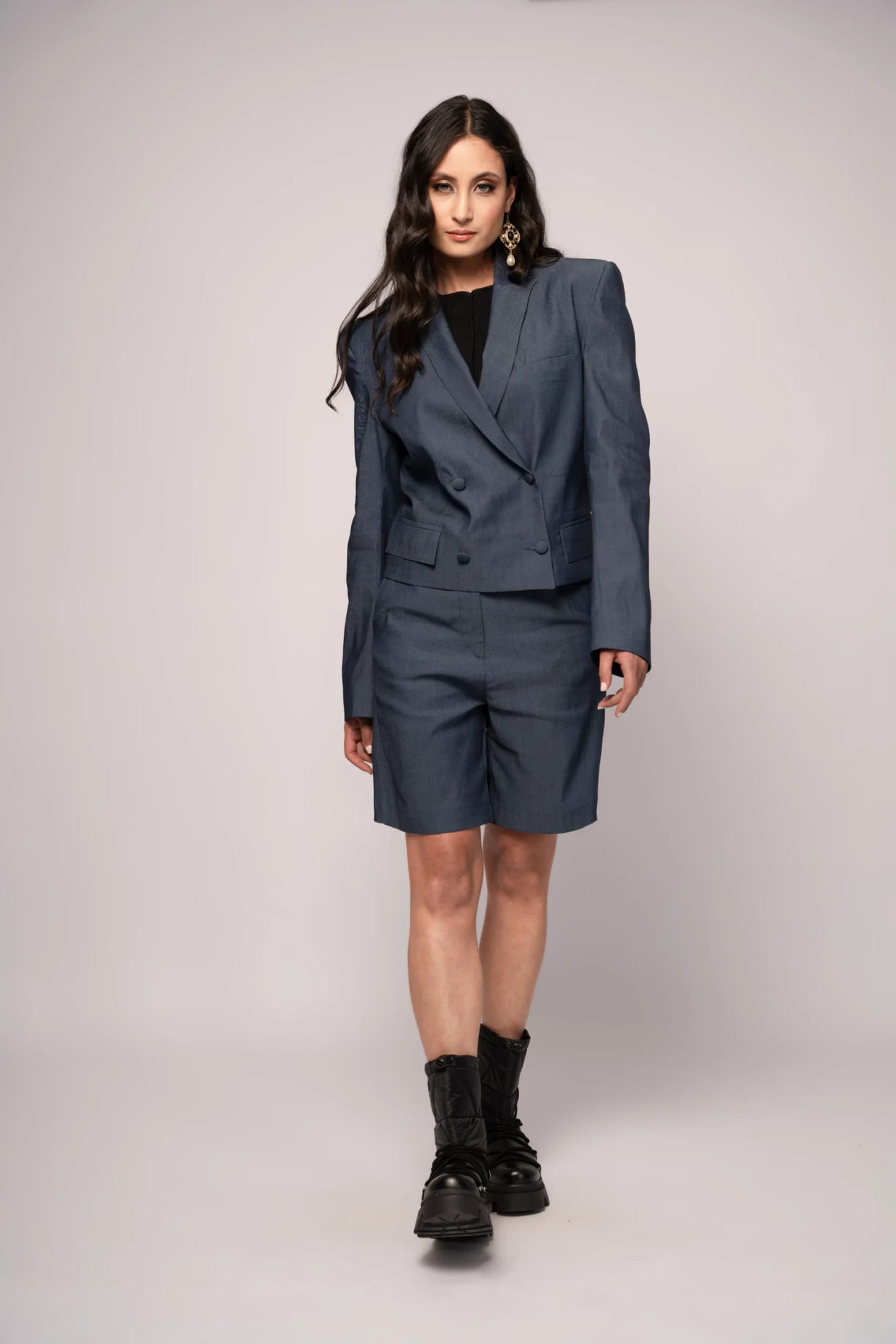 Blazer Cruzado Corto en Chambray - imagen 1