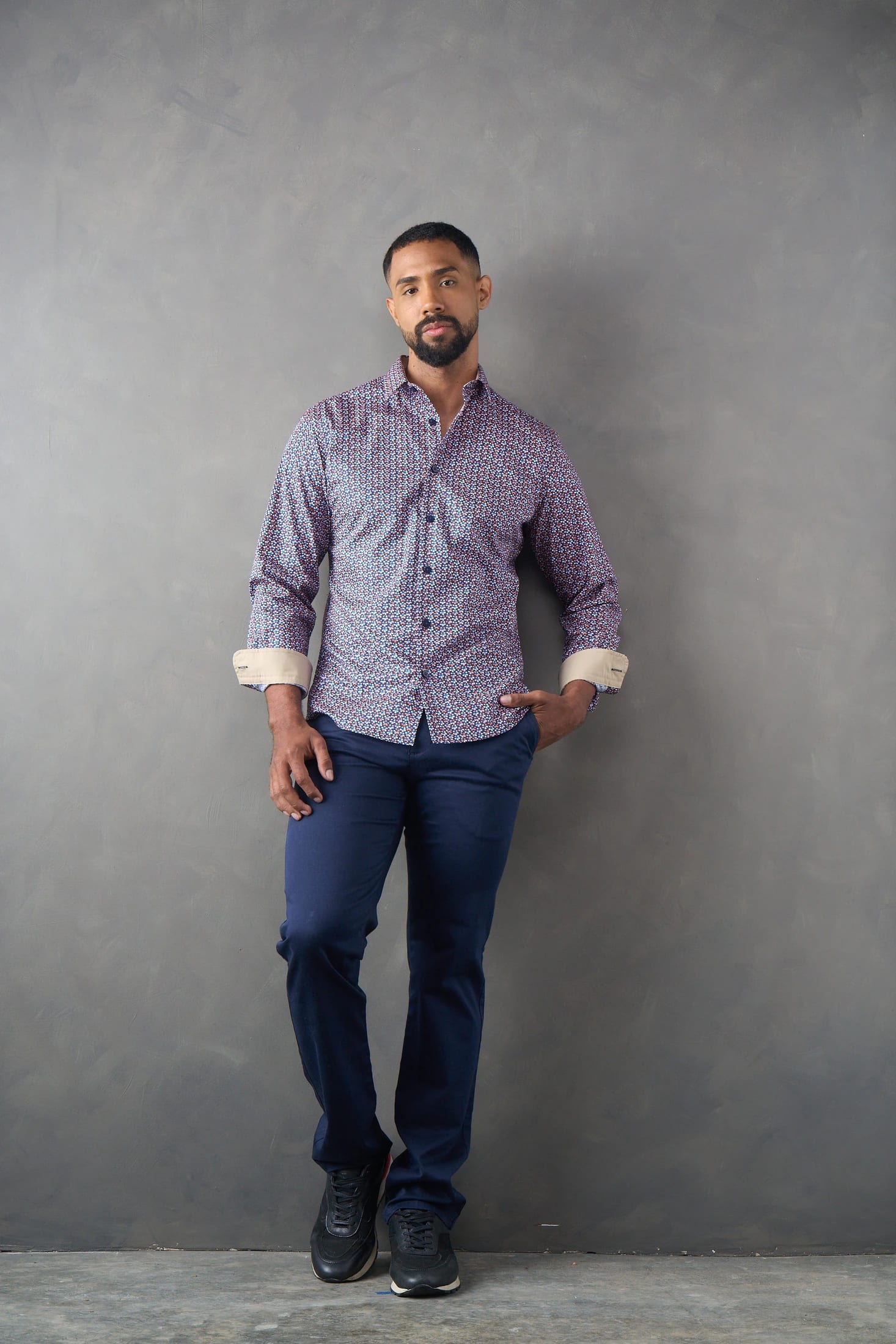 Camisa slim fit azul oscuro con estampado - imagen 4
