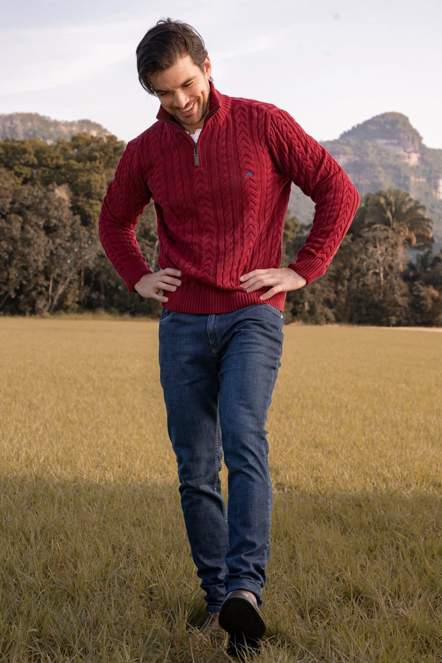 Suéter Halfzip Trenzado Rib Hombre Vinotinto - imagen 4