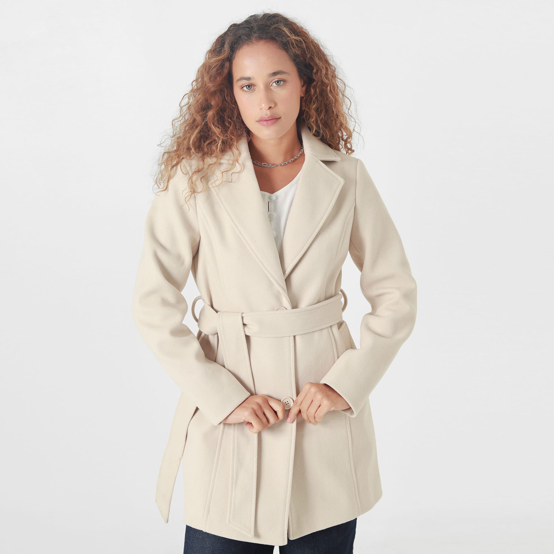 Chaqueta abrigo manga larga cuello solapa con lazo - imagen 4